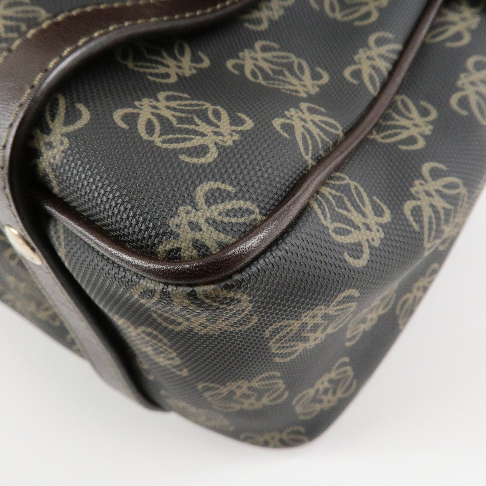 LOEWE Repeat Anagram PVC Leather 2Way Boston Bag Hand Bag Brown Used