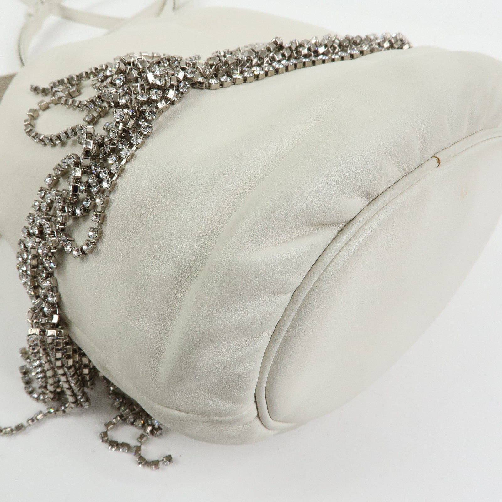 MIU MIU Nappa Leather 2Way Hand Bag Shoulder Bag Fringe White 5BE014