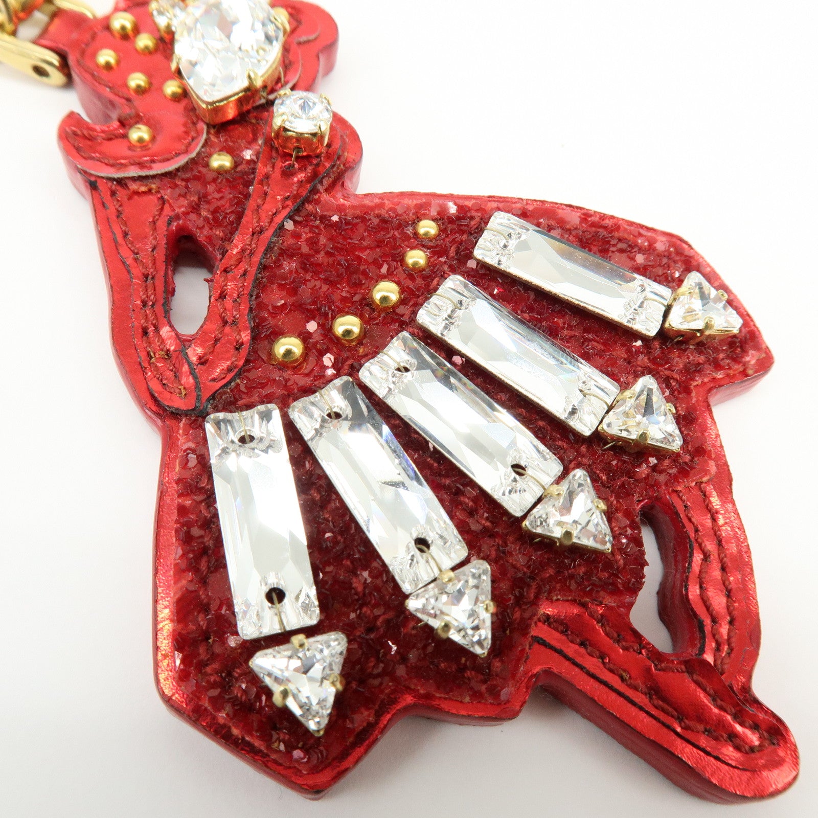 MIU MIU Patent Leather RhineStone Bag Charm Key Chain Ballerina Red