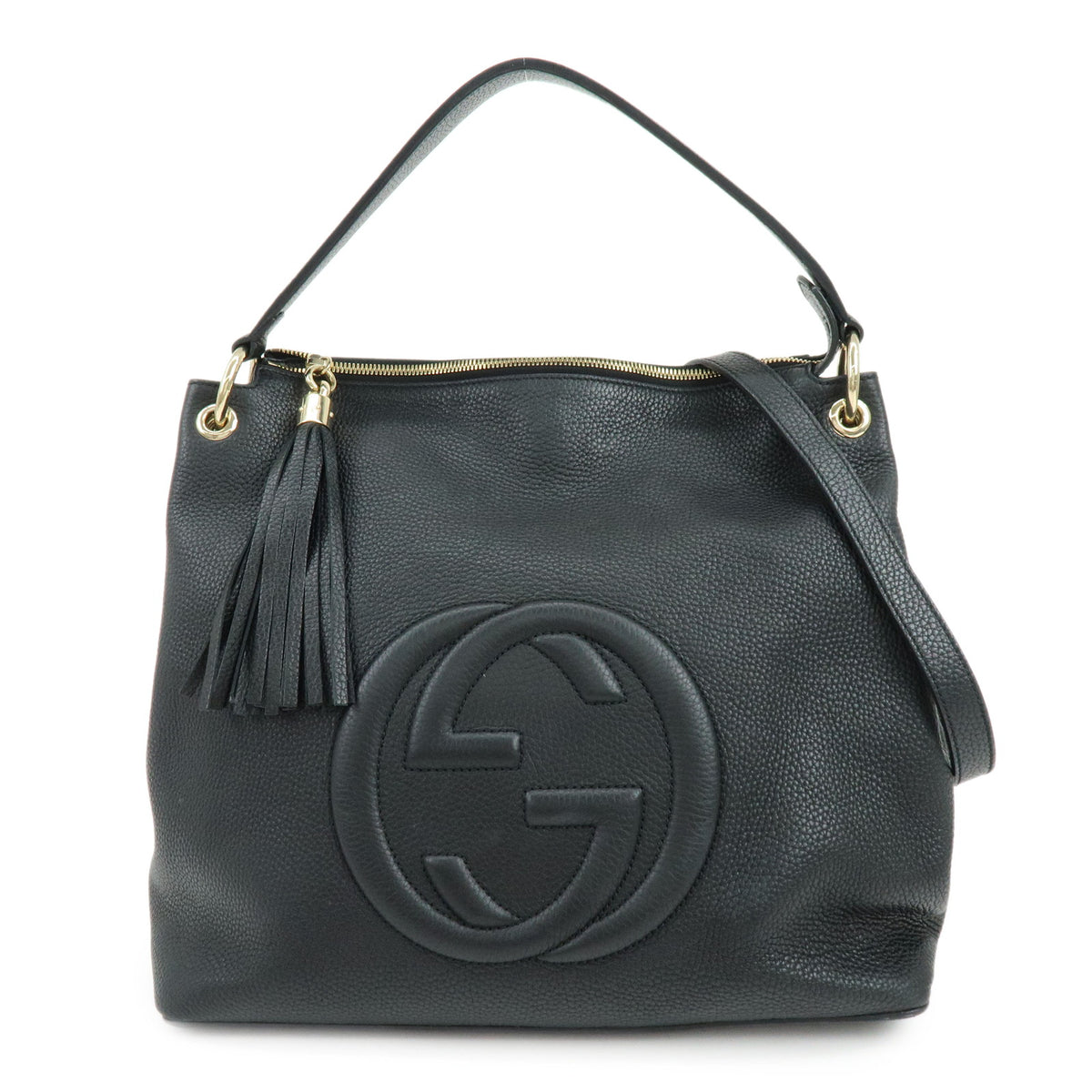 GUCCI SOHO Interlocking G Leather 2Way Hand Shoulder Bag Black 536194