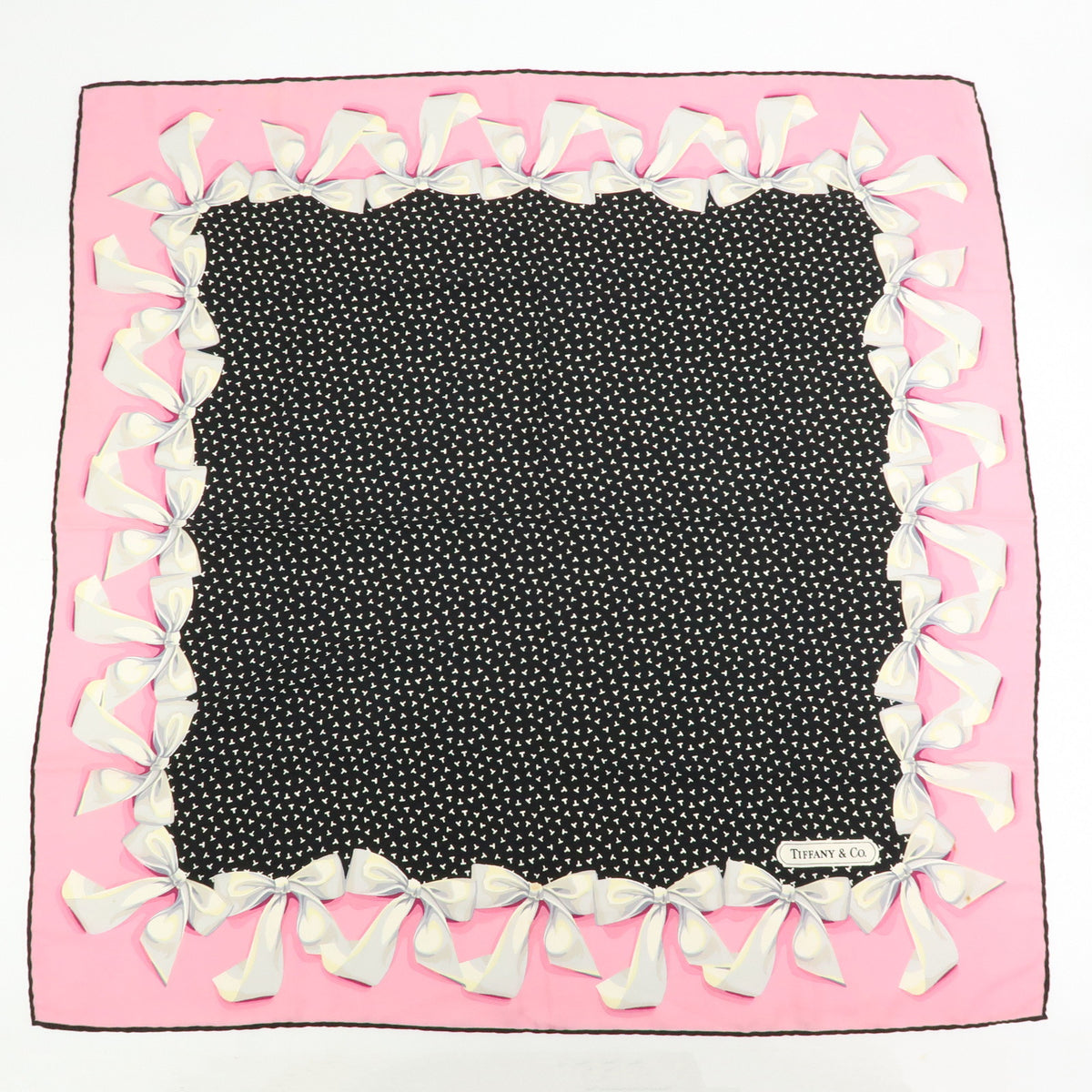 Tiffany & Co Lot of 2 Silk 100% Scarf Ribbon Star Motif Black Pink Blue