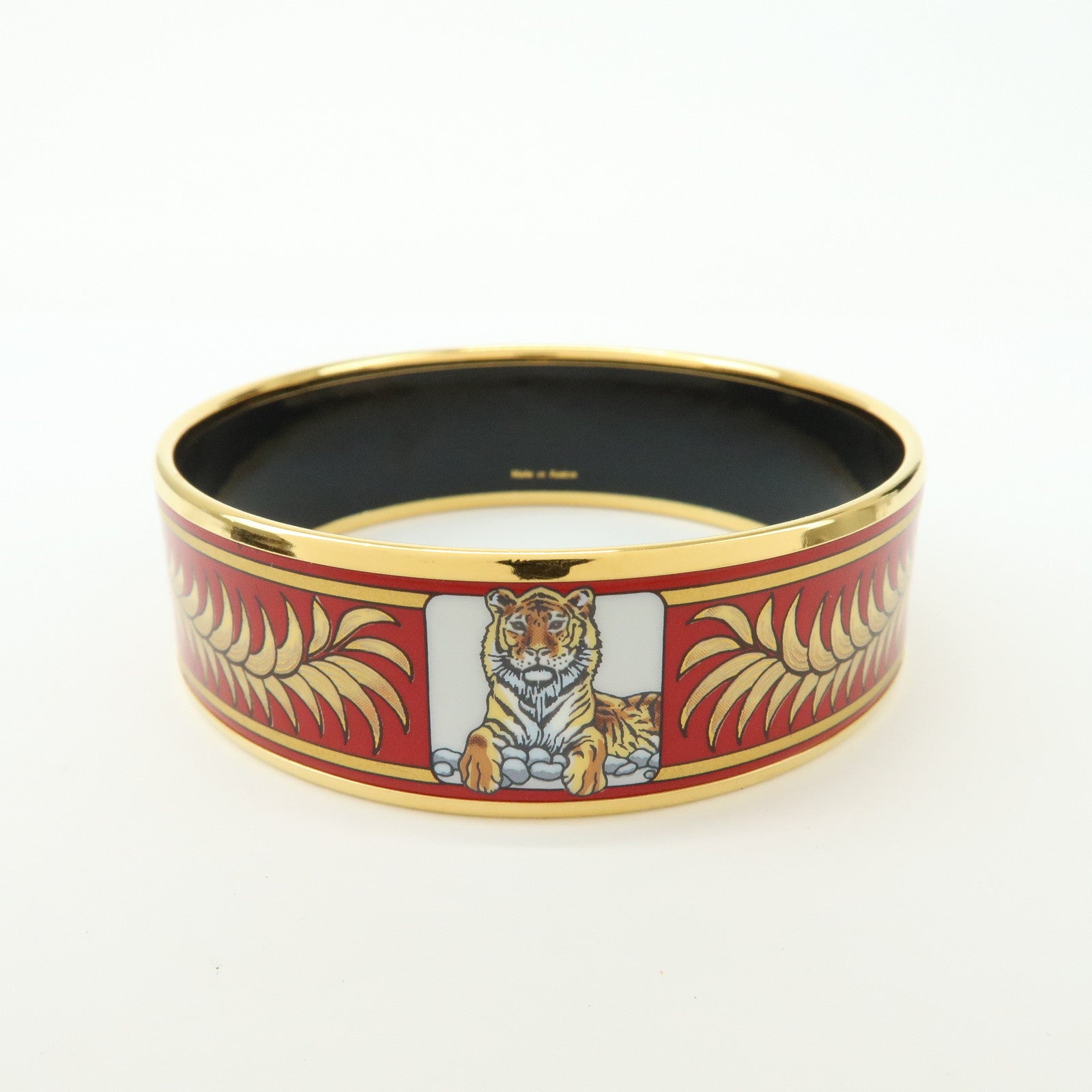 HERMES Email GM Plated Bangle Bracelet Tigre Royal Red Gold