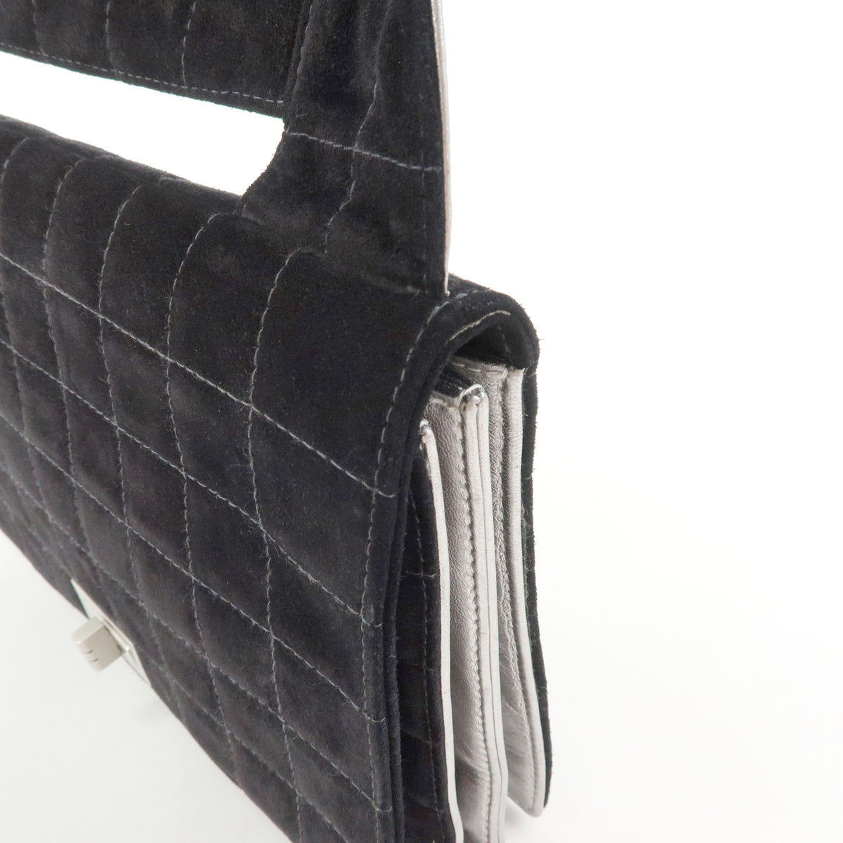 CHANEL Chocolate Bar Suede Leather Shoulder Bag Crossbody Bag Black