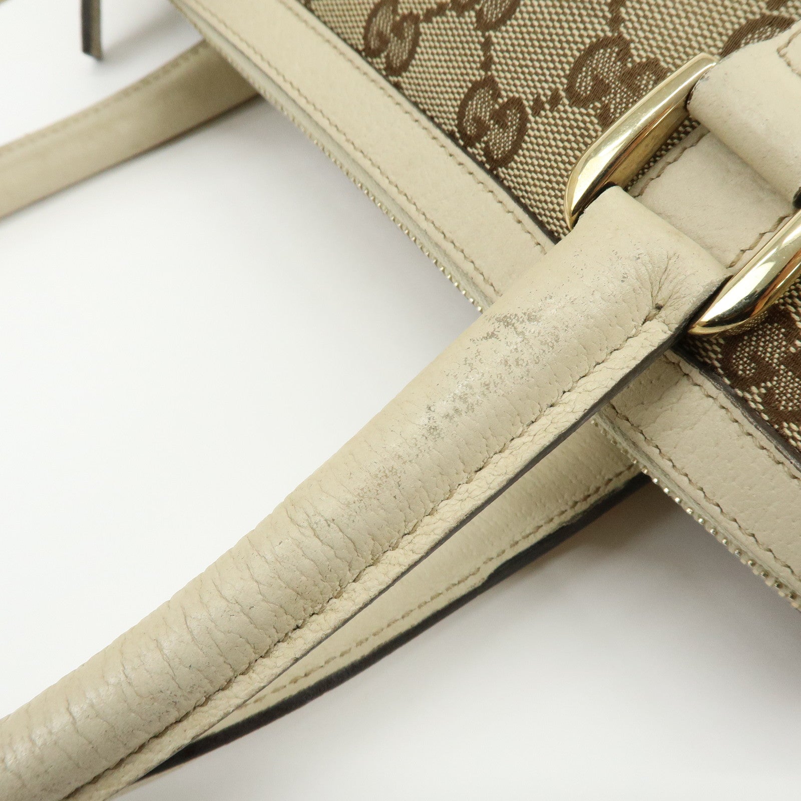GUCCI Abbey GG Canvas Leather Boston Hand Bag Beige Ivory 130942