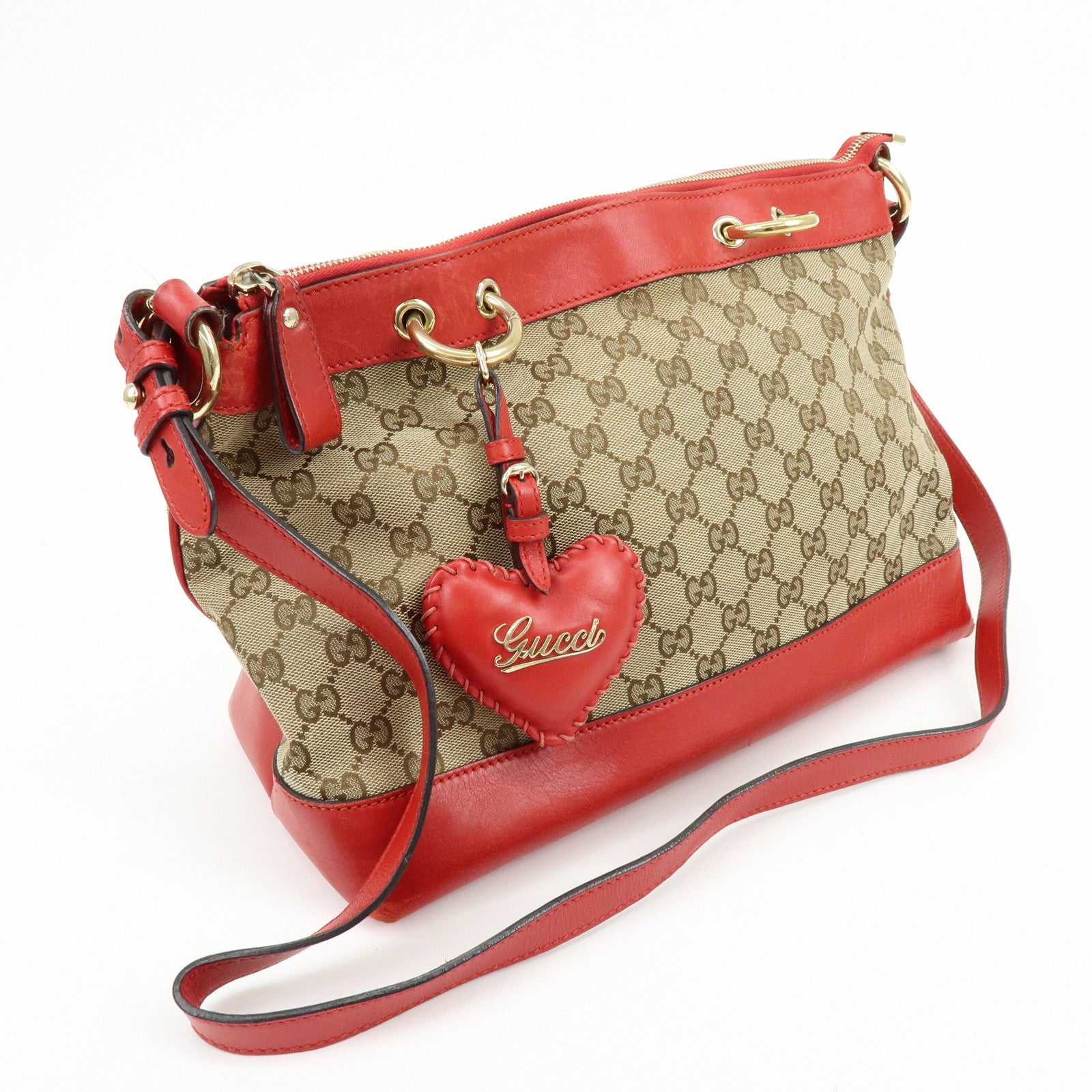 GUCCI GG Canvas Leather Shoulder Bag Valentine Limited 309122