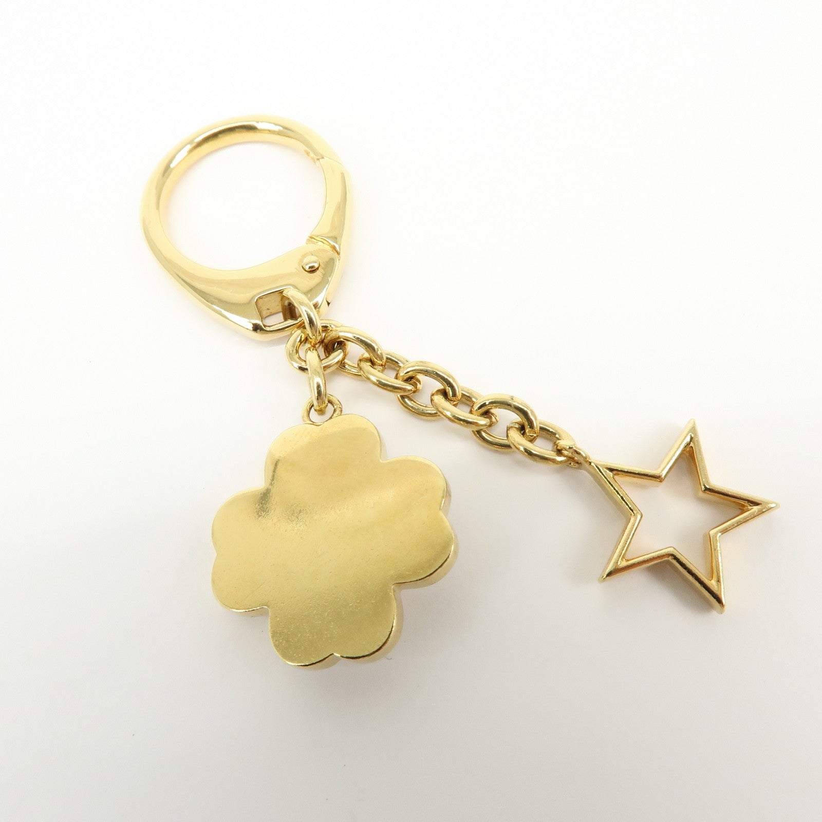 Christian Dior Metal Mother of Pearl Bag Charm Key Holder Clover Star