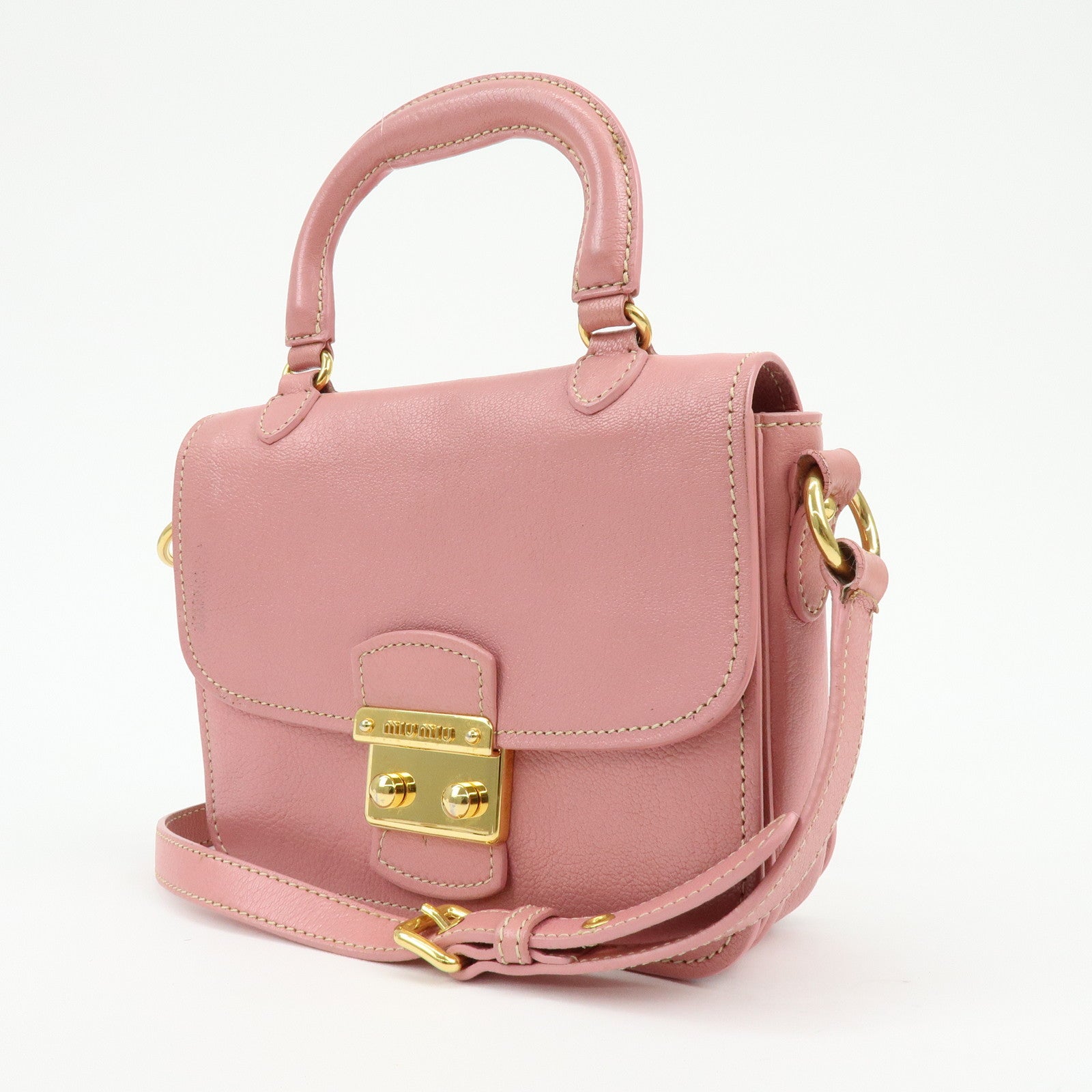 MIU MIU Madras Leather 2Way Bag Hand Bag Shoulder Bag Pink