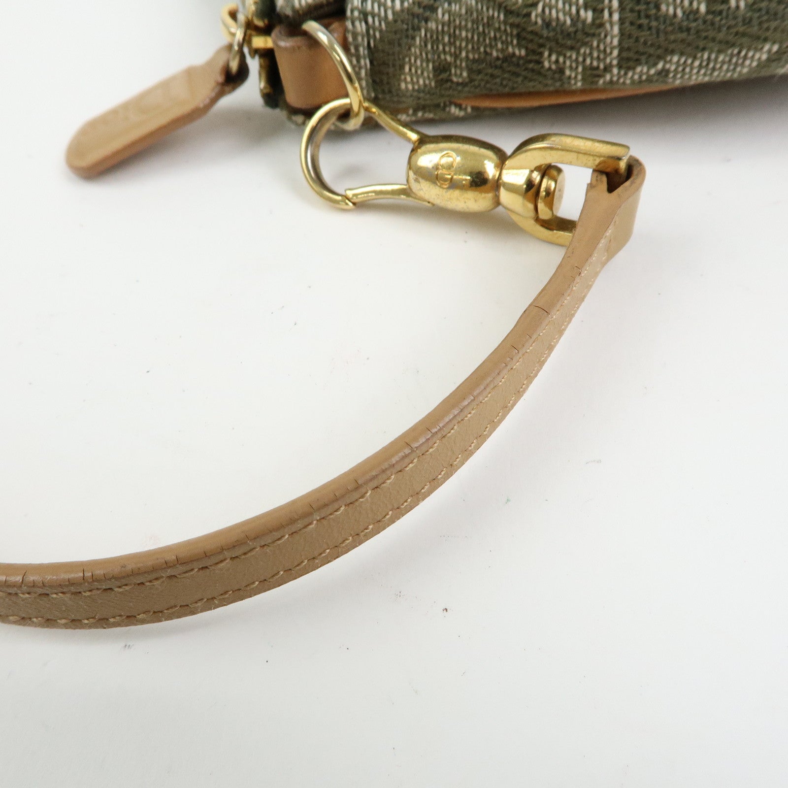 Christian Dior Trotter Saddle Jacquard Canvas Hand Bag Green Beige
