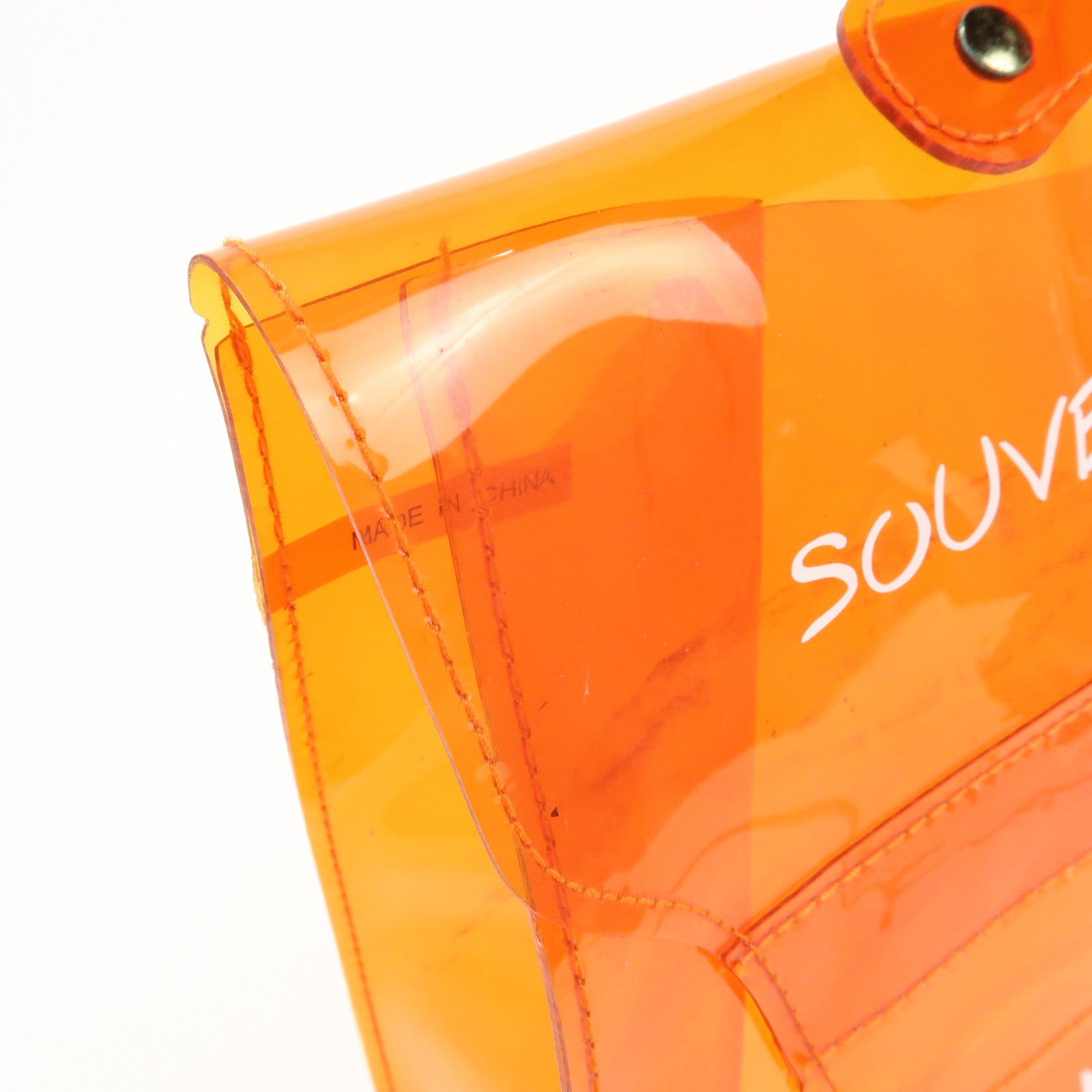 HERMES Kelly Vinyl Hand Bag Clear Orange