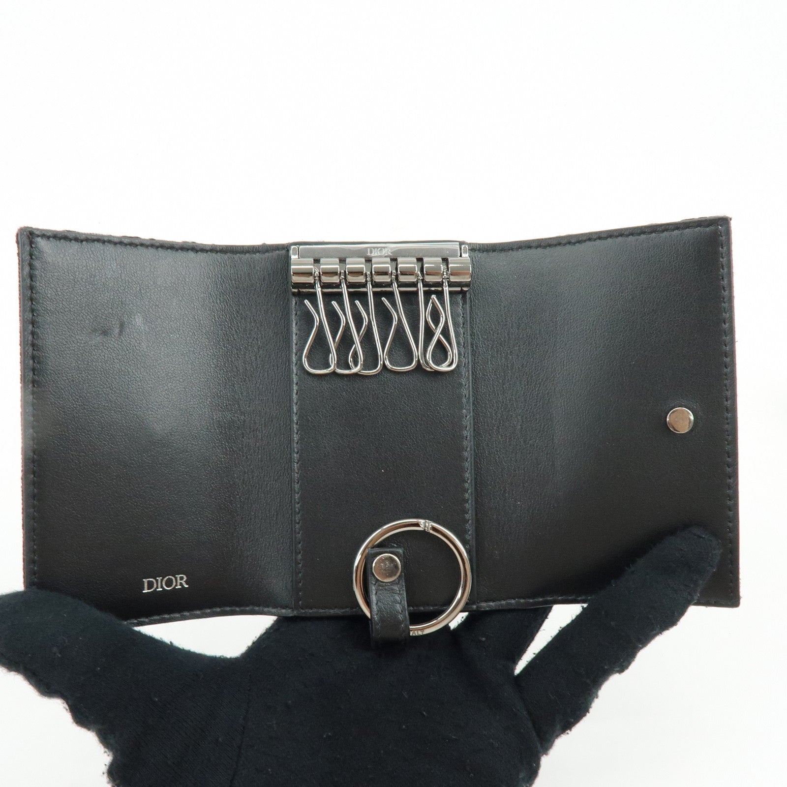 Christian Dior Oblique Canvas Leather 6 Rings Key Case Black
