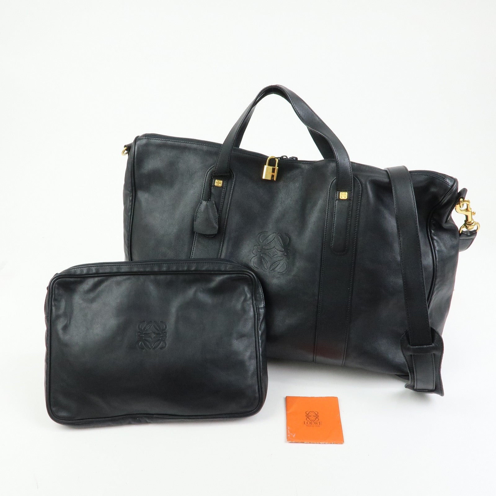 LOEWE Anagram Calf Leather 2Way Bag Boston Bag Travel Bag Black