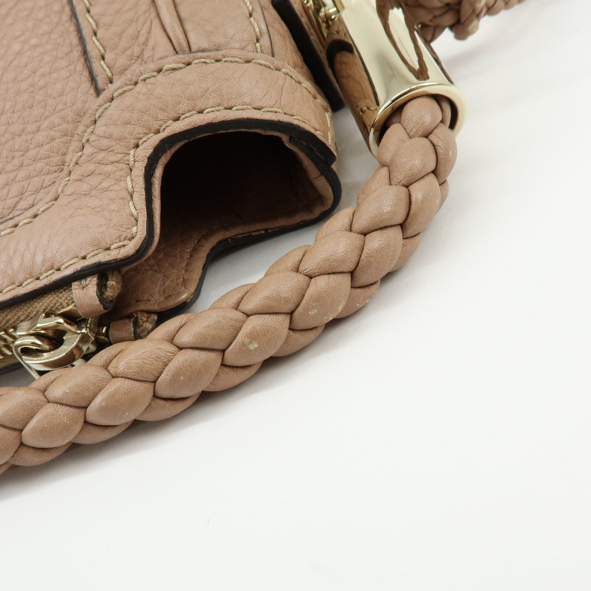 GUCCI Bamboo Leather Shoulder Bag Tassel Charm Pink Beige 269949