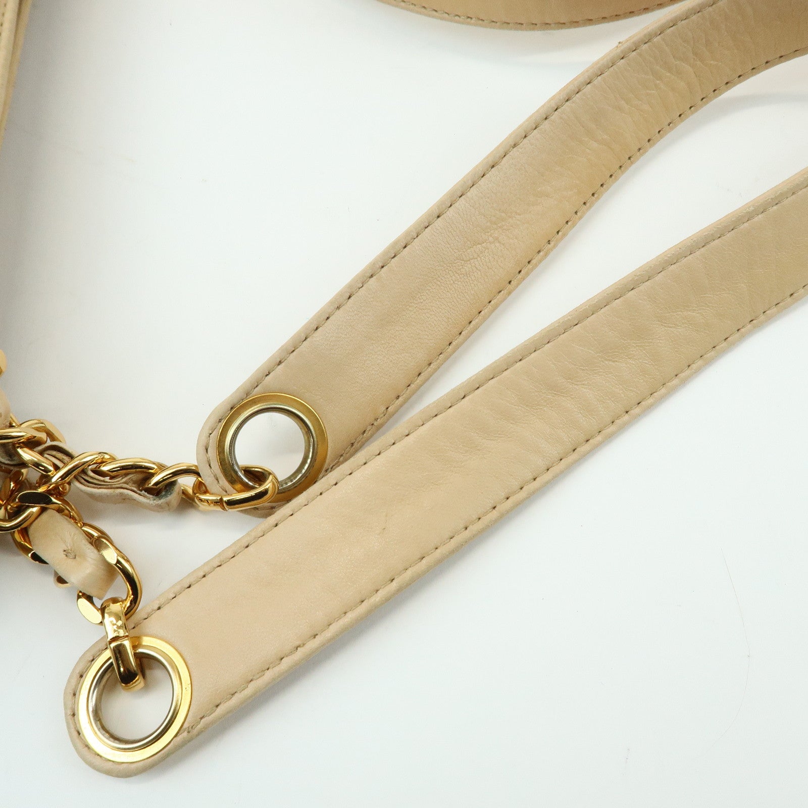 CHANEL COCO Mark Lamb Skin Chain Shoulder Bag Tote Bag Beige Gold