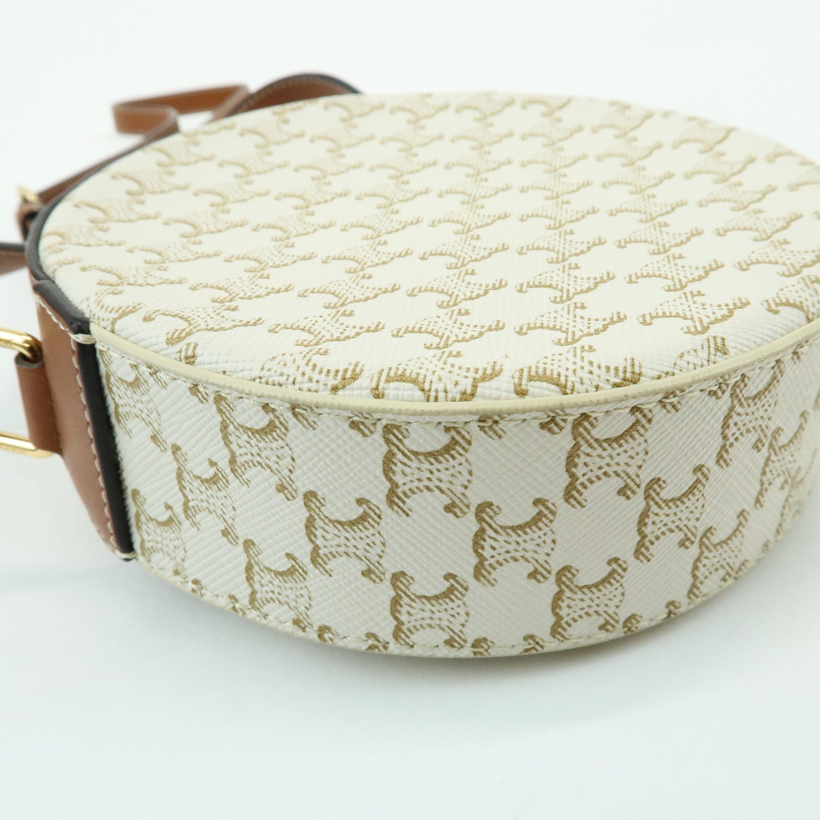 CELINE Macadam Leather Shoulder Bag Crossbody Bag Ivory Brown