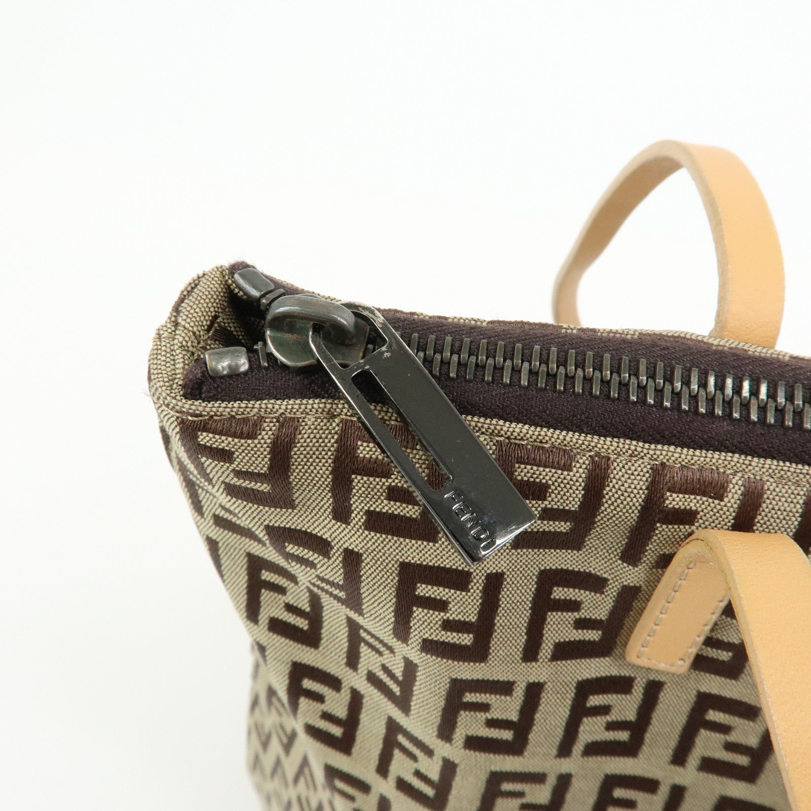 FENDI Zucchino Canvas Leather Tote Bag Shoulder Bag Beige 8BH024