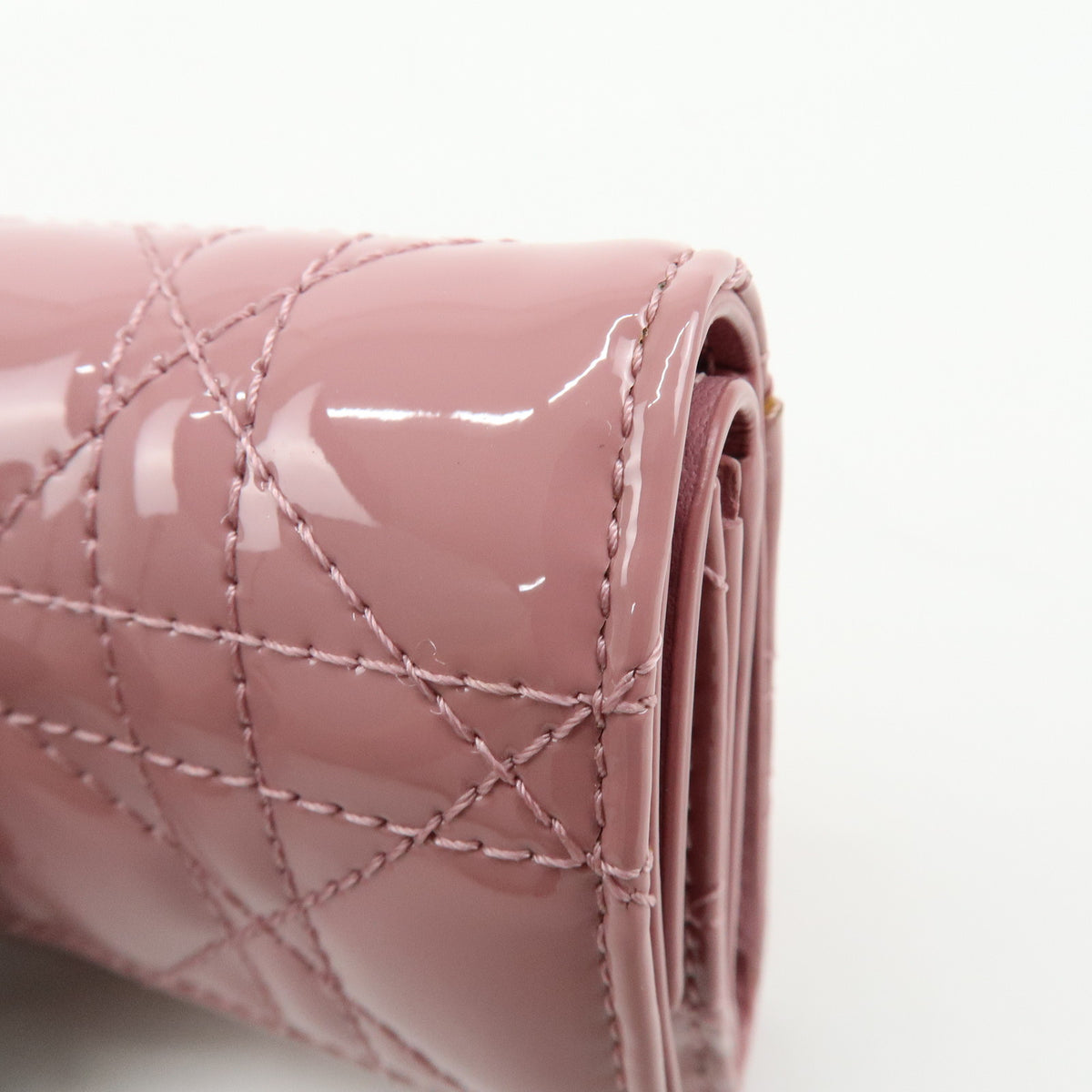 Christian Dior Cannage Lady Dior Patent Leather Compact Wallet Pink