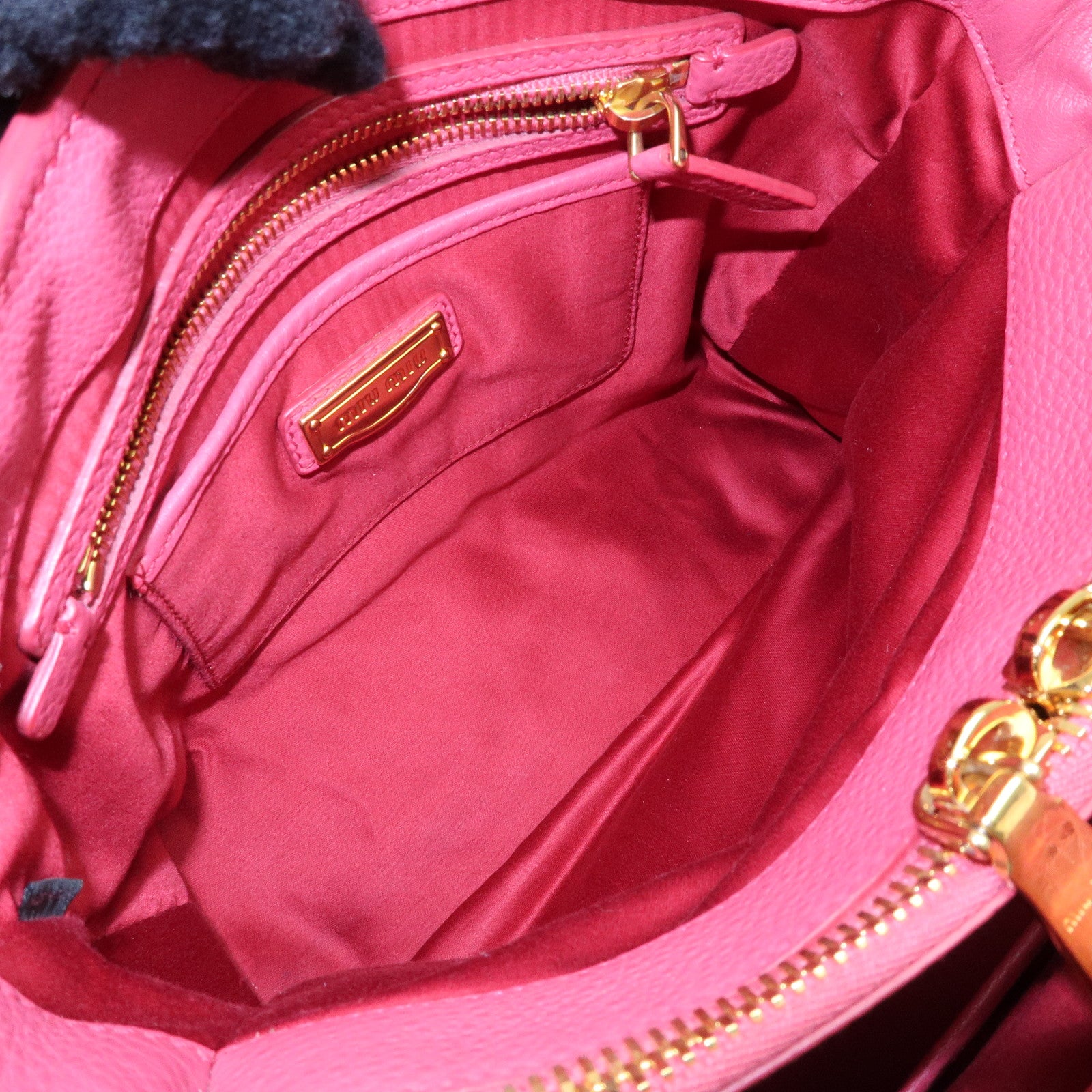 MIU MIU Vitello Caribu Leather 2Way Shoulder Bag Pink RN0757