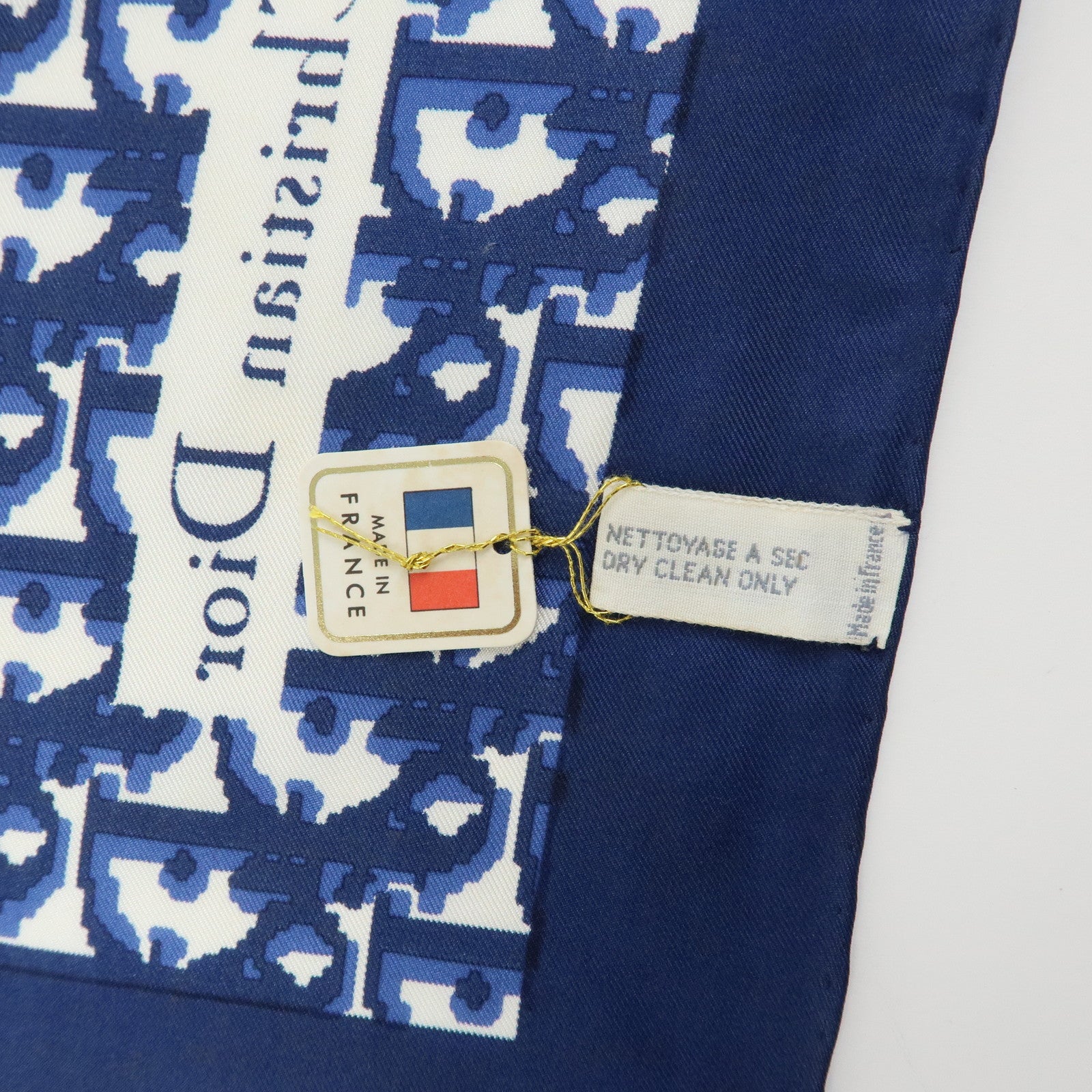 Christian Dior Trotter Silk 100% Scarf Navy Blue White