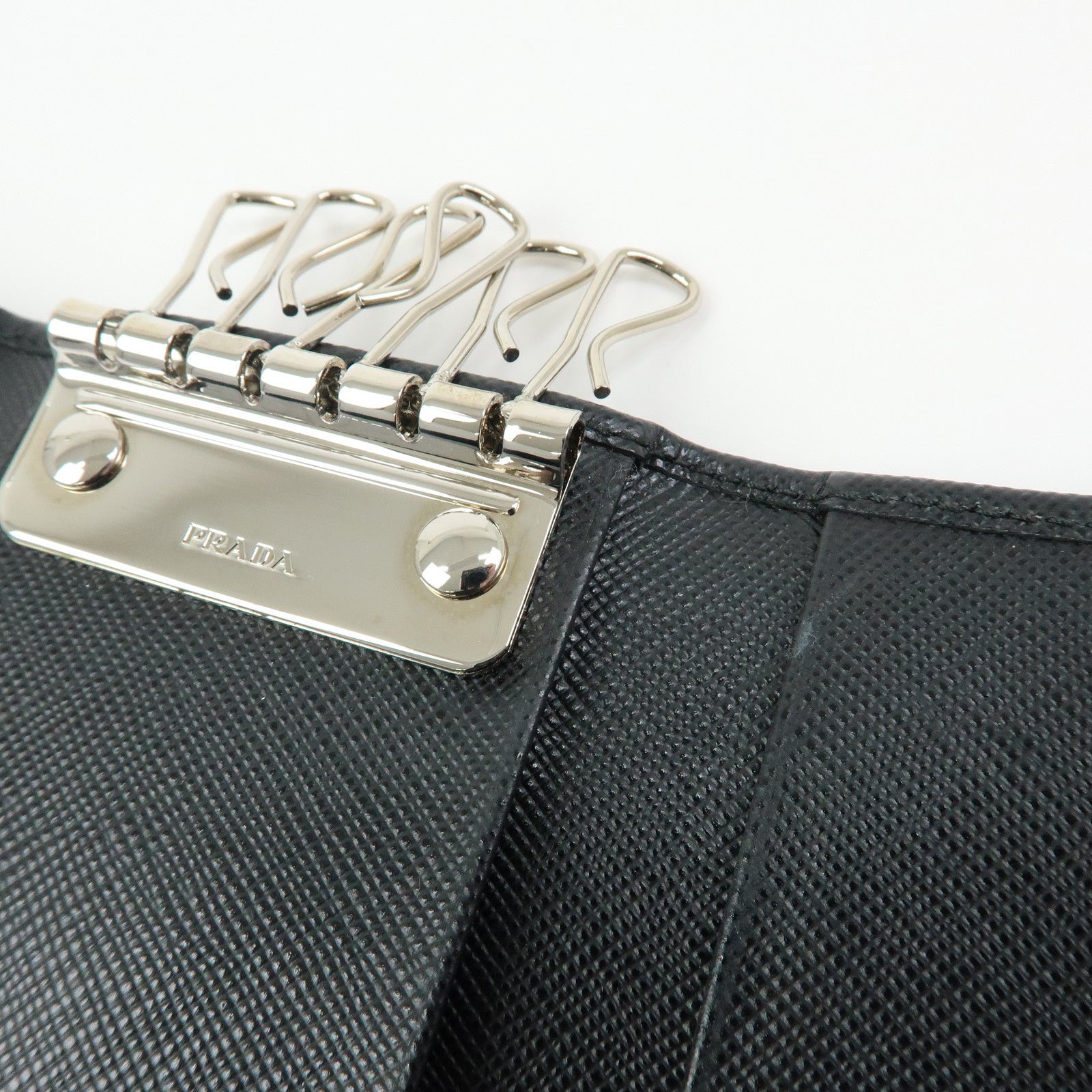 PRADA Saffiano Leather 6 Rings Key Case Key Holder Black