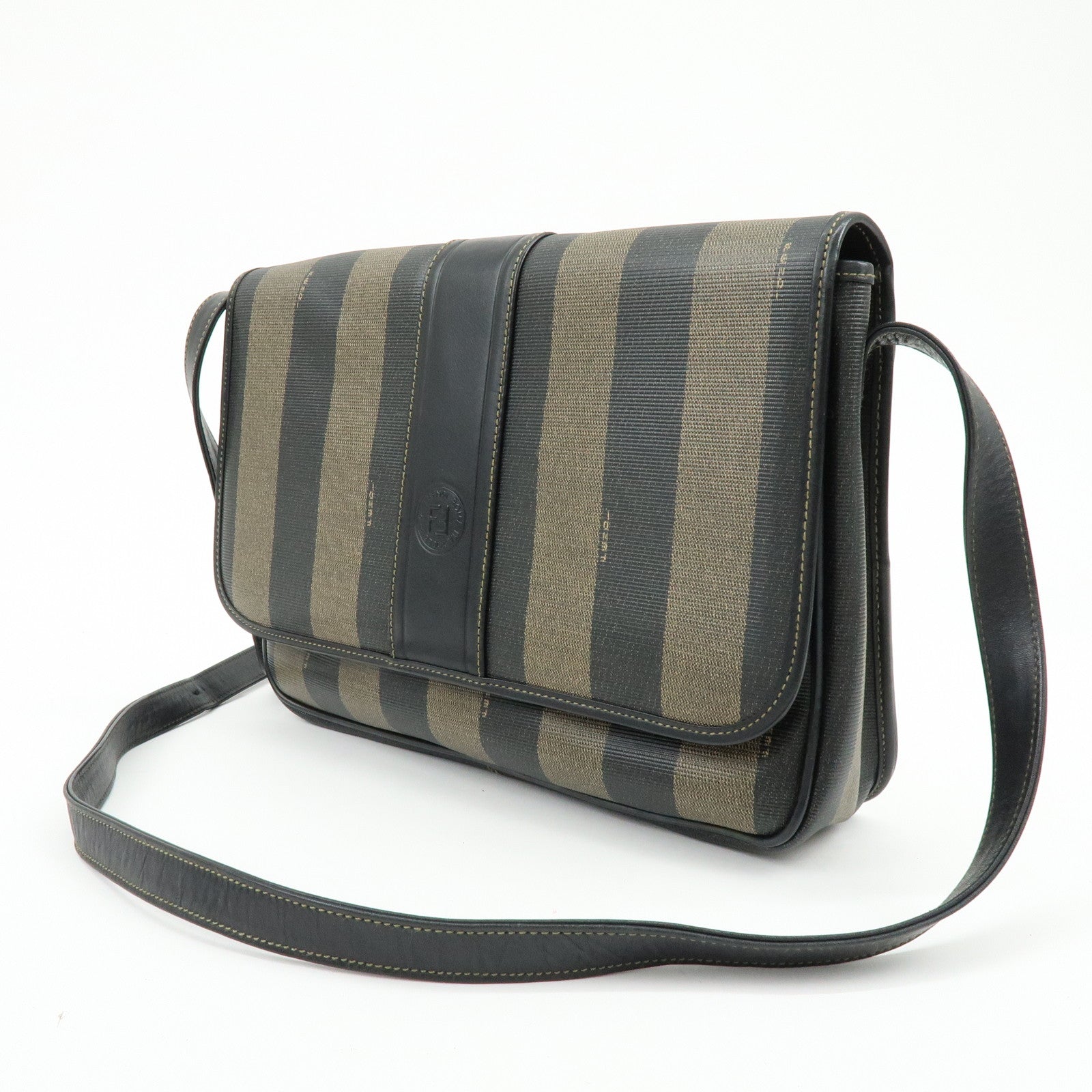 FENDI Pequin PVC Leather Shoulder Bag Messanger Bag Brown 170-80028