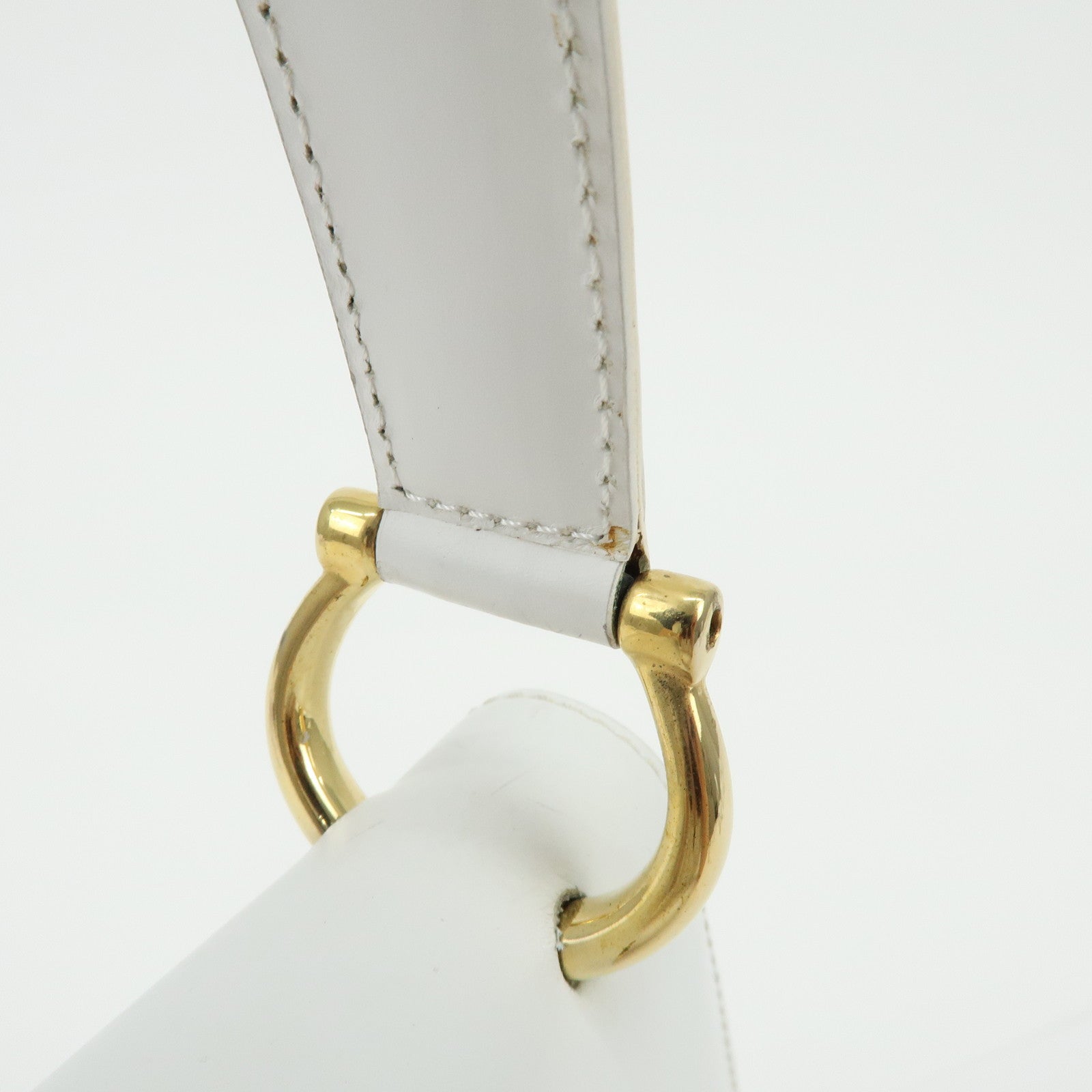 CELINE Leather Top Handle 2Way Bag Hand Bag Shoulder Bag White