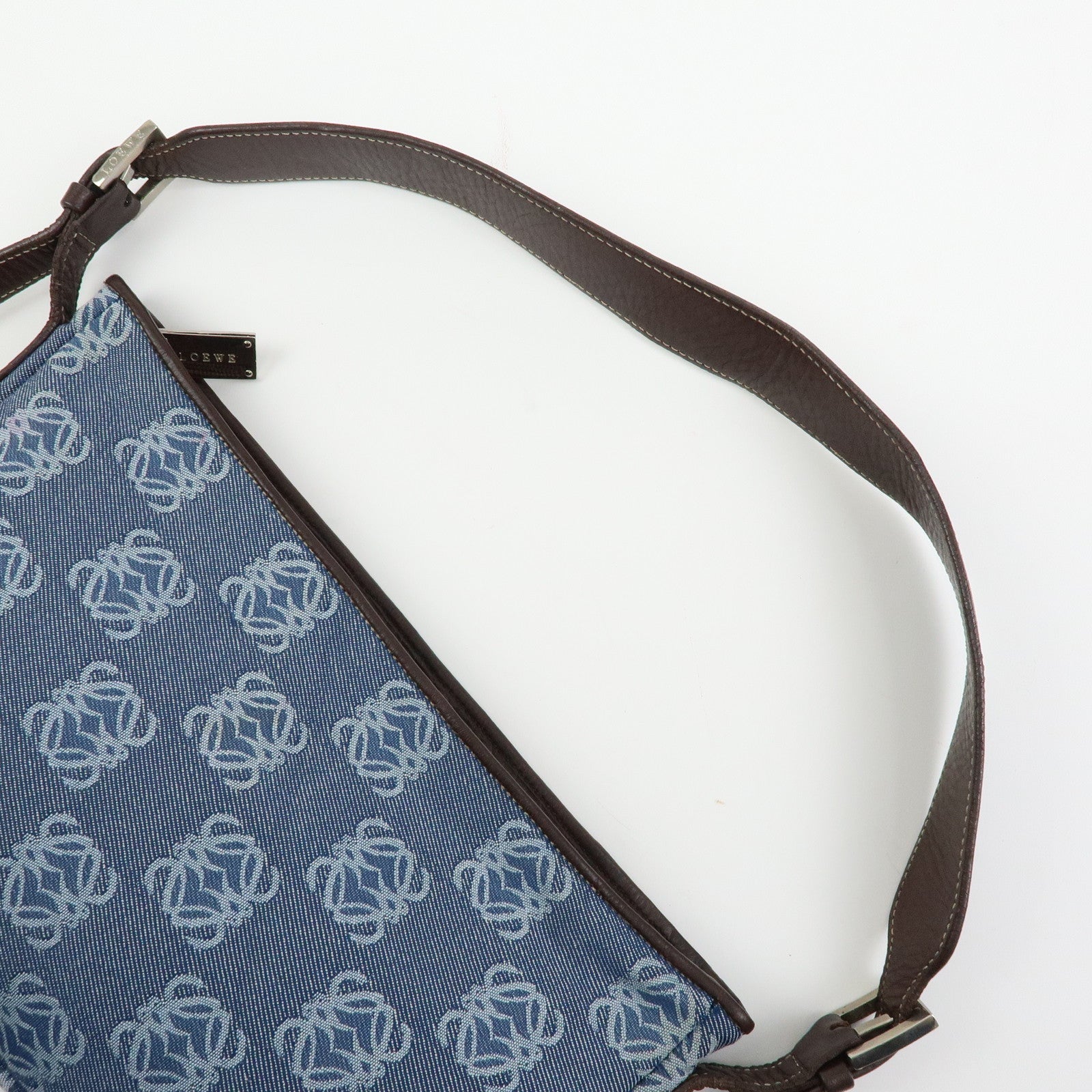 LOEWE Anagram Denim Leather Shoulder Bag Hand Bag Denim Brown