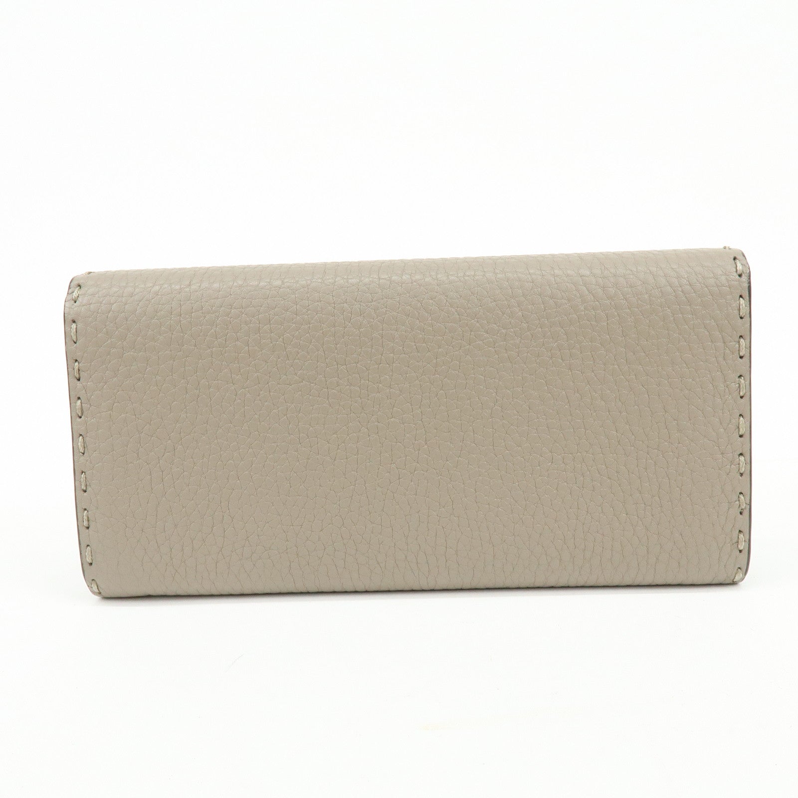 FENDI Selleria Leather Bi-fold Long Wallet Greige 8M0384
