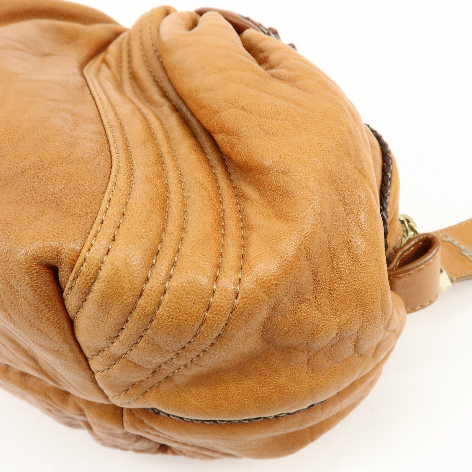 FENDI Zucca Mini Spy Bag Nappa Leather Hand Bag Camel Brown 8BL078