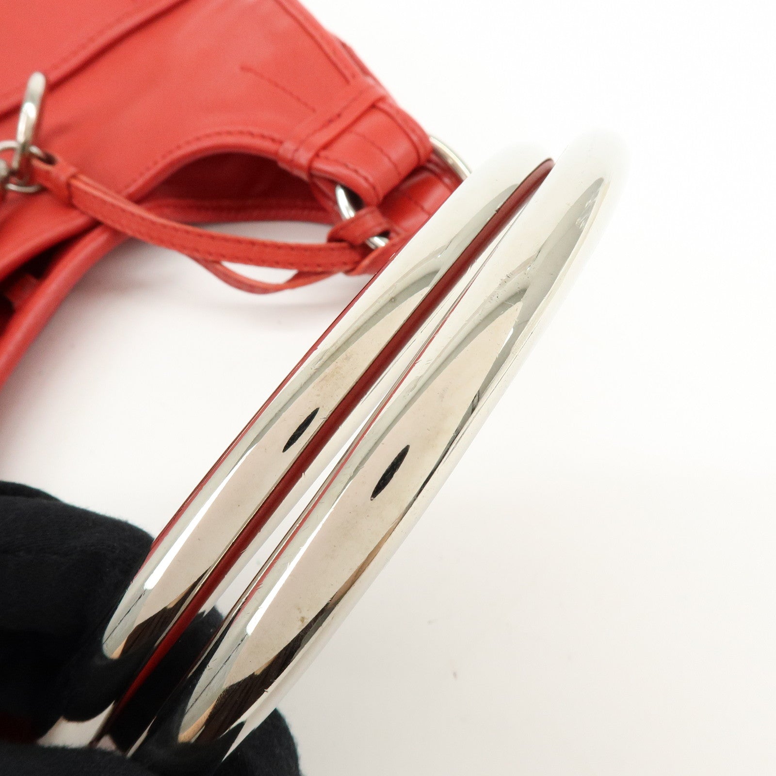 Christian Dior Leather Shoulder Bag Hand Bag D-charm Red