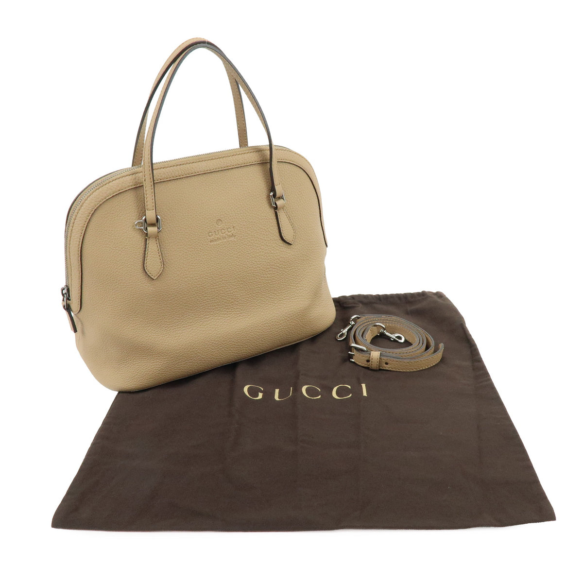 GUCCI Leather 2Way Bag Hand Bag Shoulder Bag Beige 420023