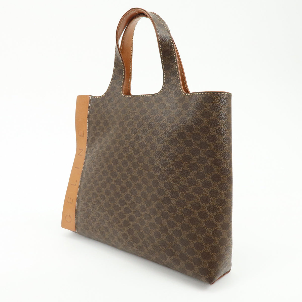 CELINE Macadam Logo PVC Leather Tote Bag Hand Bag Brown