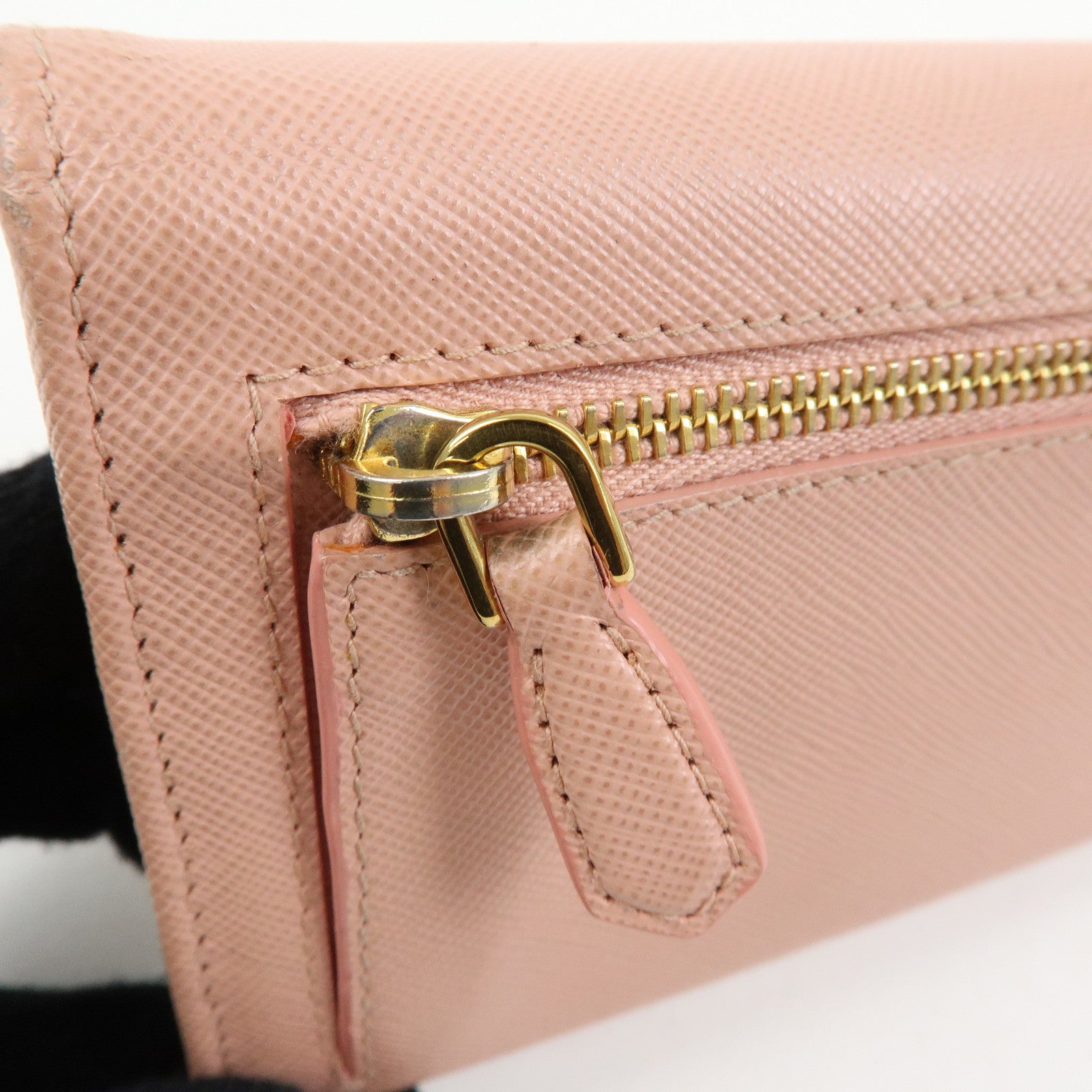 PRADA Logo Ribbon Saffiano Leather Long Wallet Pink 1M1132