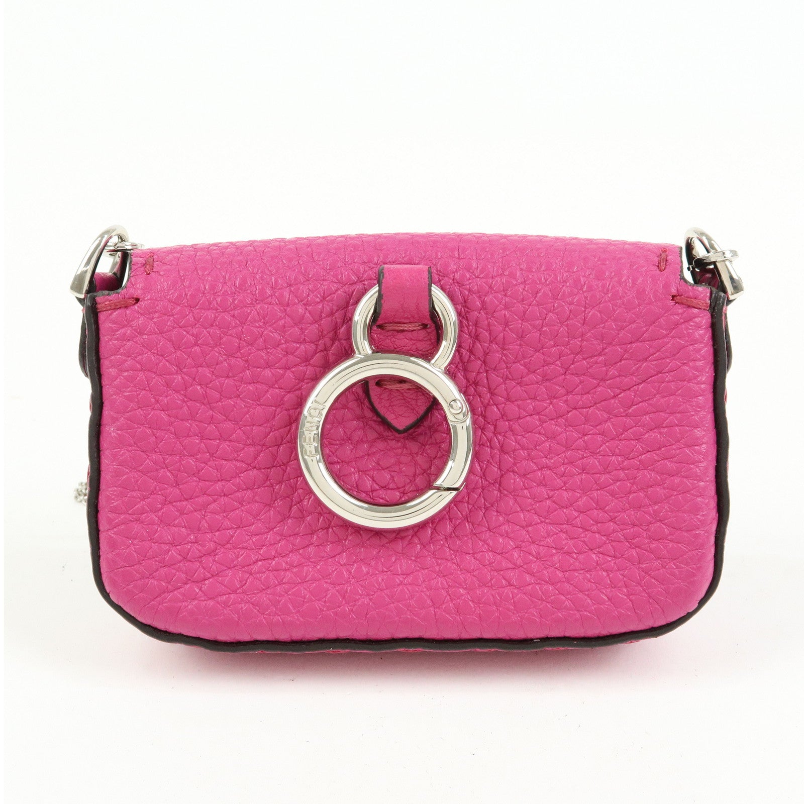 FENDI Nano Baguette  Leather Mini Chain Shoulder Bag Charm Pink 7AS045