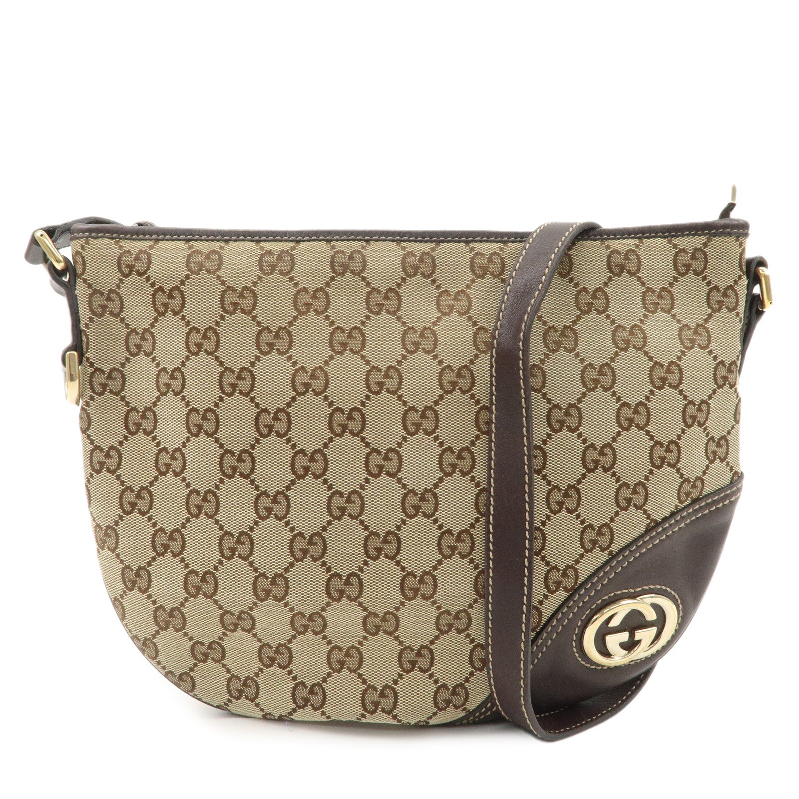 GUCCI New Brit GG Canvas Leather Shoulder Bag Beige Brown 169998 Used