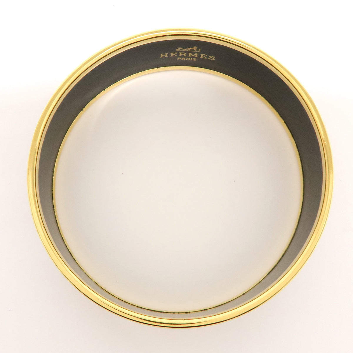 HERMES Email GM Gold Plated Bangle Bracelet Gold Grey White