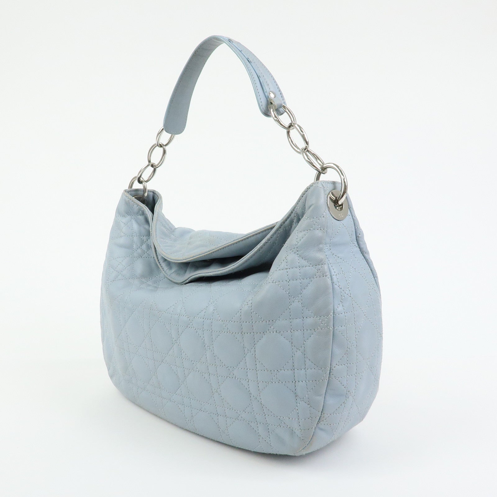 Christian Dior Lady Dior Cannage Lamb Skin Shoulder Bag Hand Bag Blue