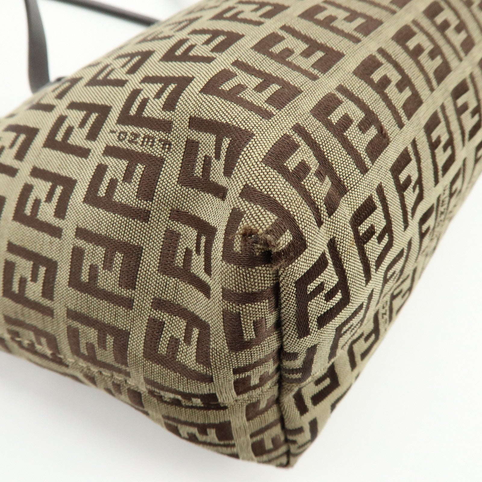 FENDI Zucchino Canvas Leather Tote Bag Hand Bag Shoulder Bag Brown