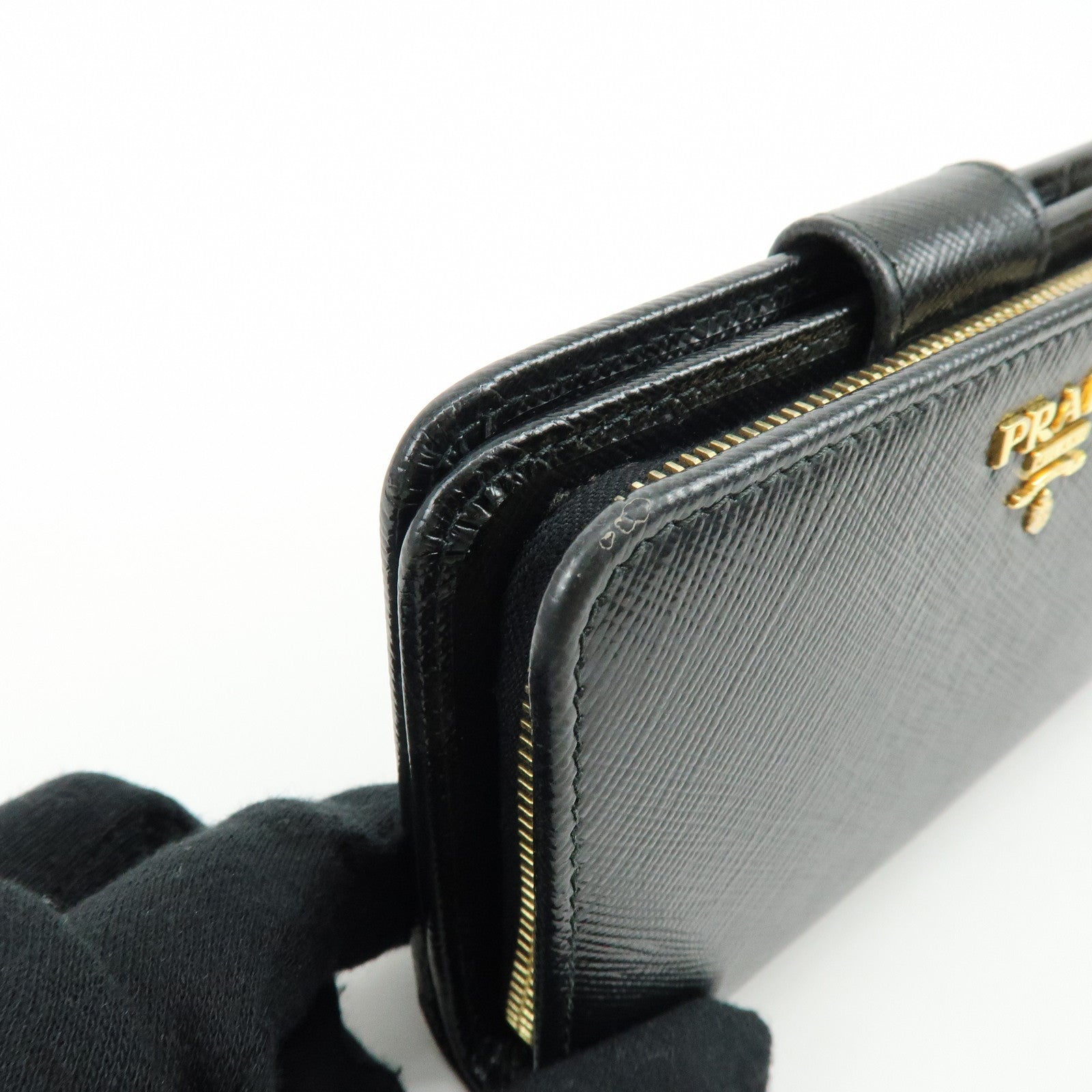 PRADA Saffiano Leather Compact Bi-fold Wallet Black 1ML225