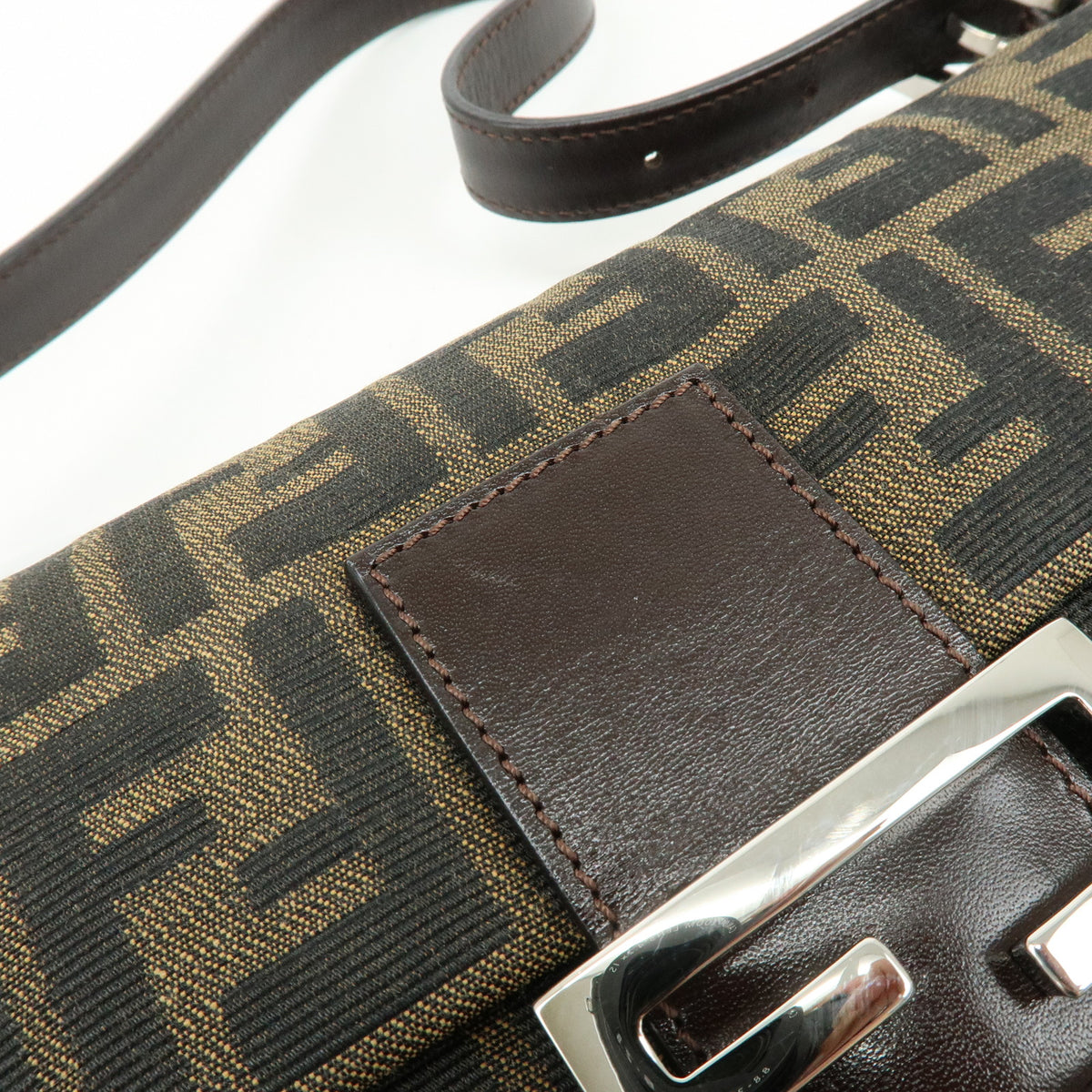 FENDI Mamma Baguette Jacquard Canvas Leather Shoulder Bag 26424