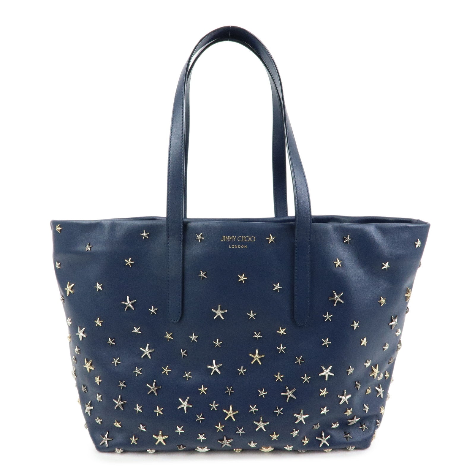 JIMMY CHOO Leather Star Studs Tote Bag Shoulder Bag Hand Bag Blue