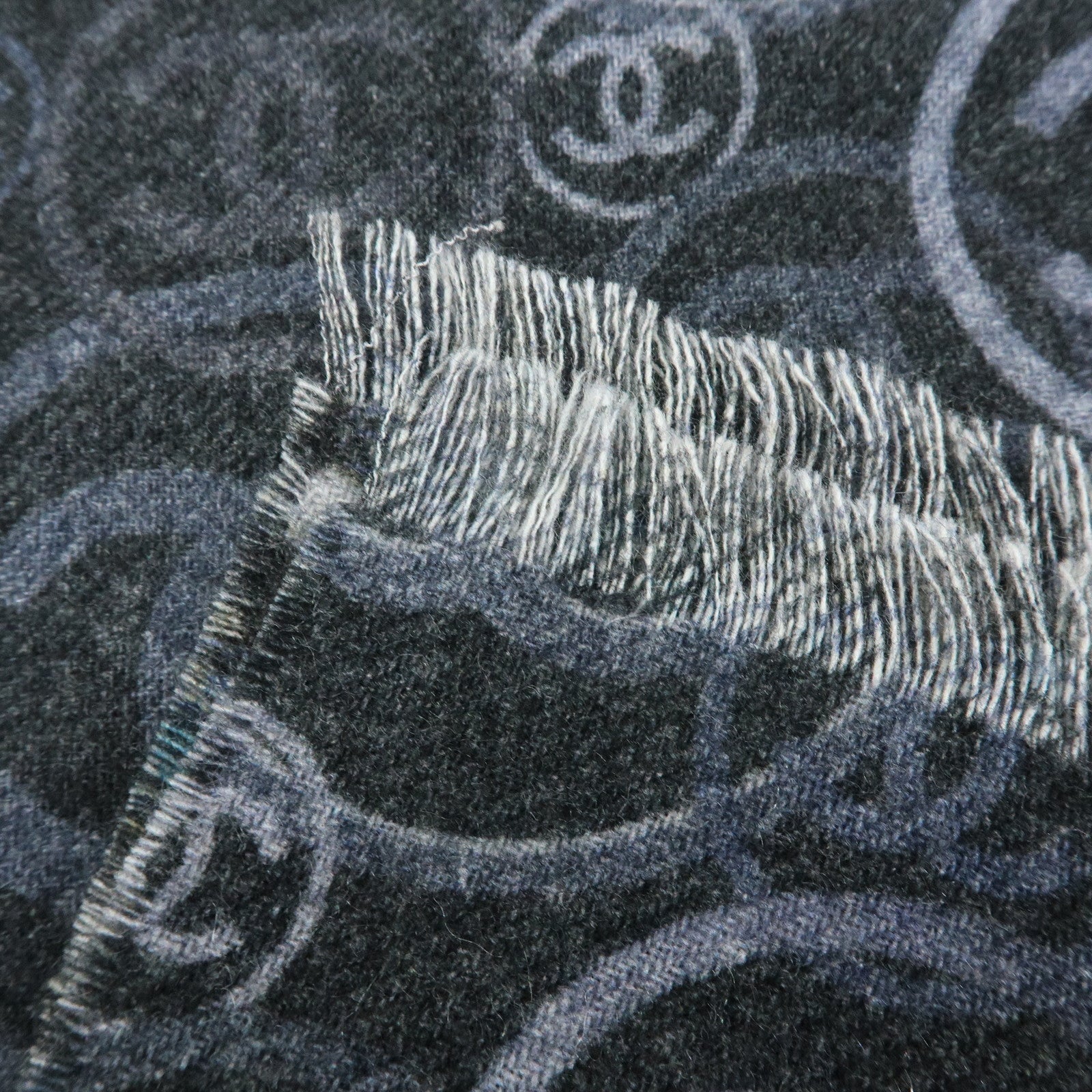 CHANEL COCO Mark Cashmere 100% Scarf Stole Shawl Navy