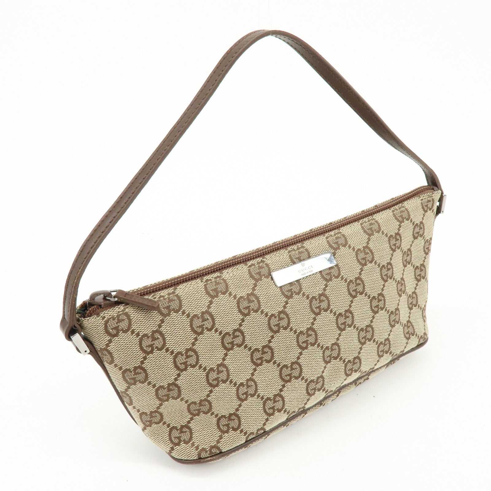 GUCCI Boat Bag GG Canvas Accessory Pouch Hand Bag Beige Brown 07198