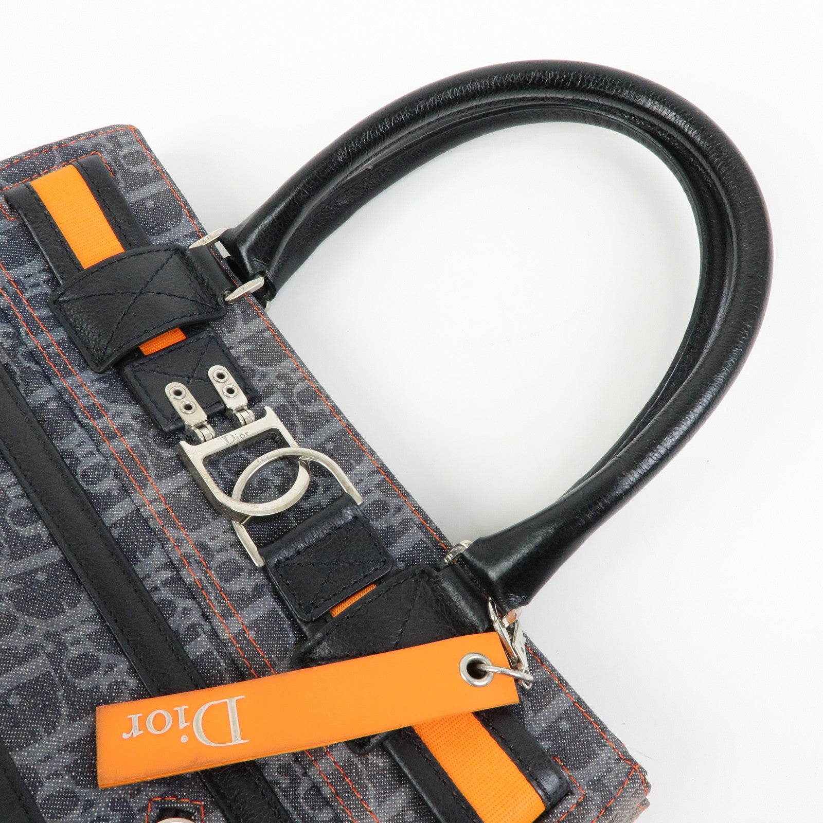 Christian Dior Trotter Flight Line Denim Leather Tote Bag Blue Navy