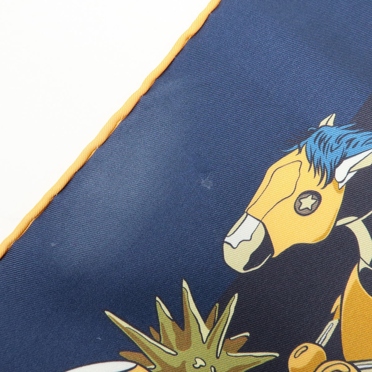 HERMES Carre Double Face 90 Silk 100% Scarf Les Mustangs Marble Navy