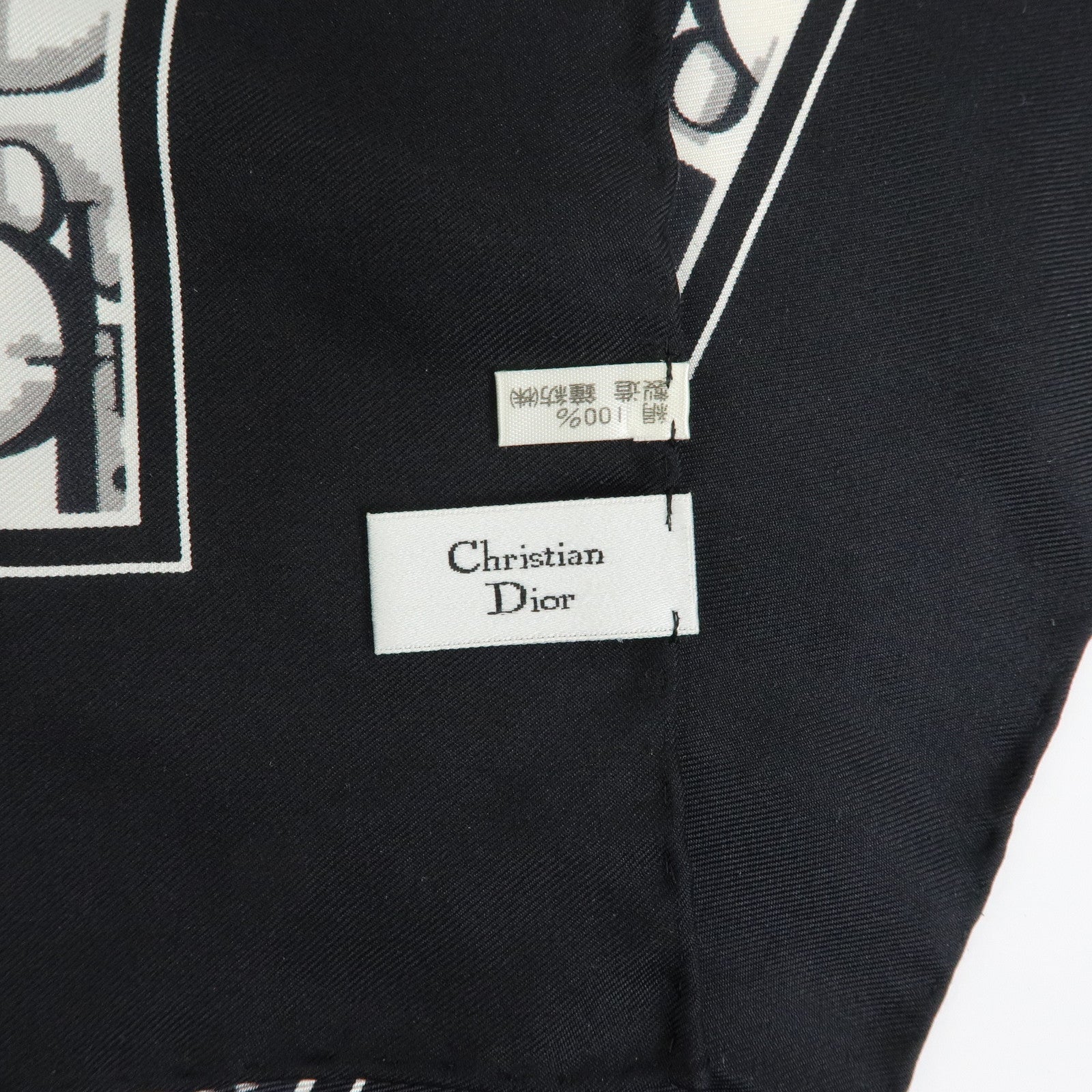 Christian Dior Trotter Silk 100% Scarf Black White