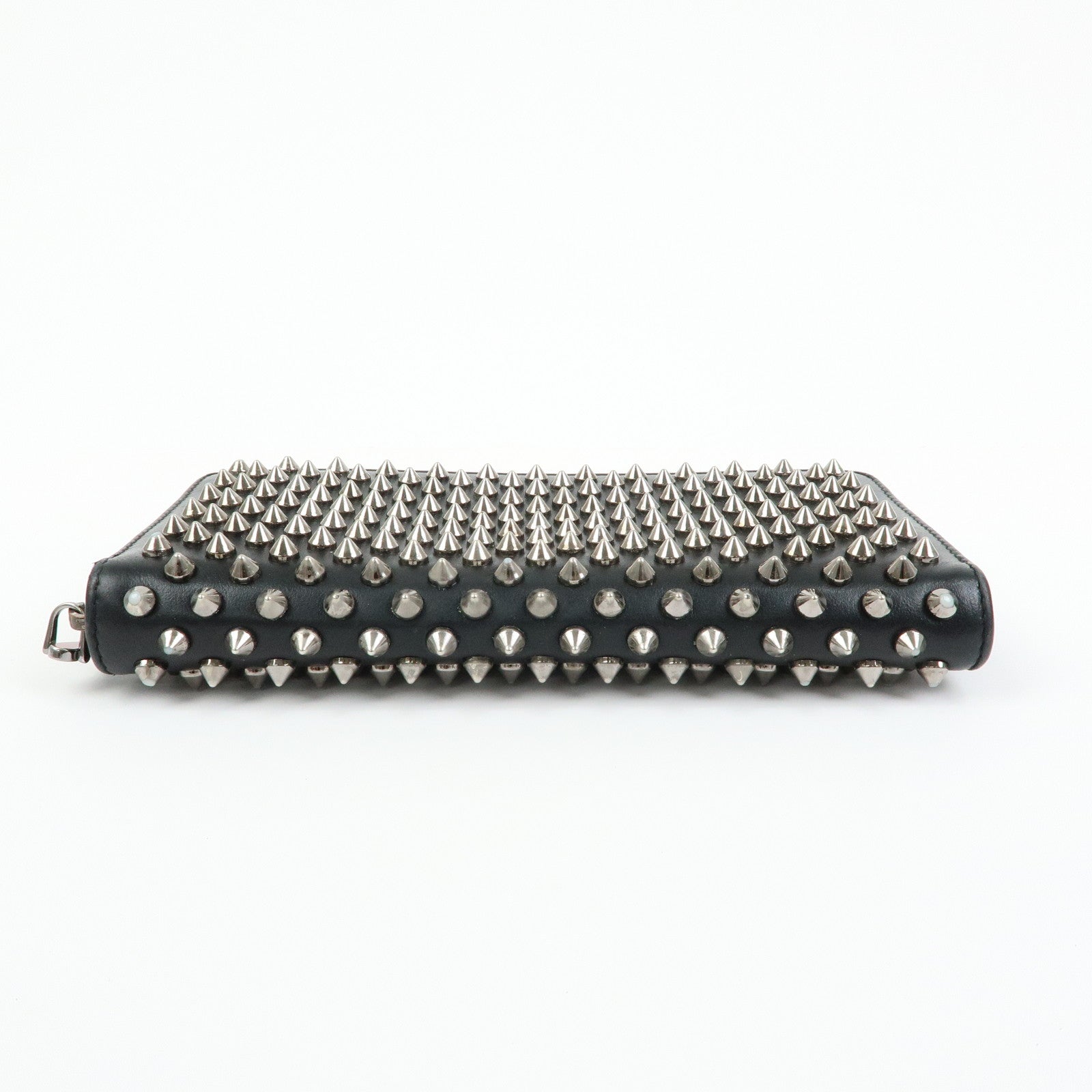 Christian Louboutin Studs Leather Round Zippy Compact Wallet Black