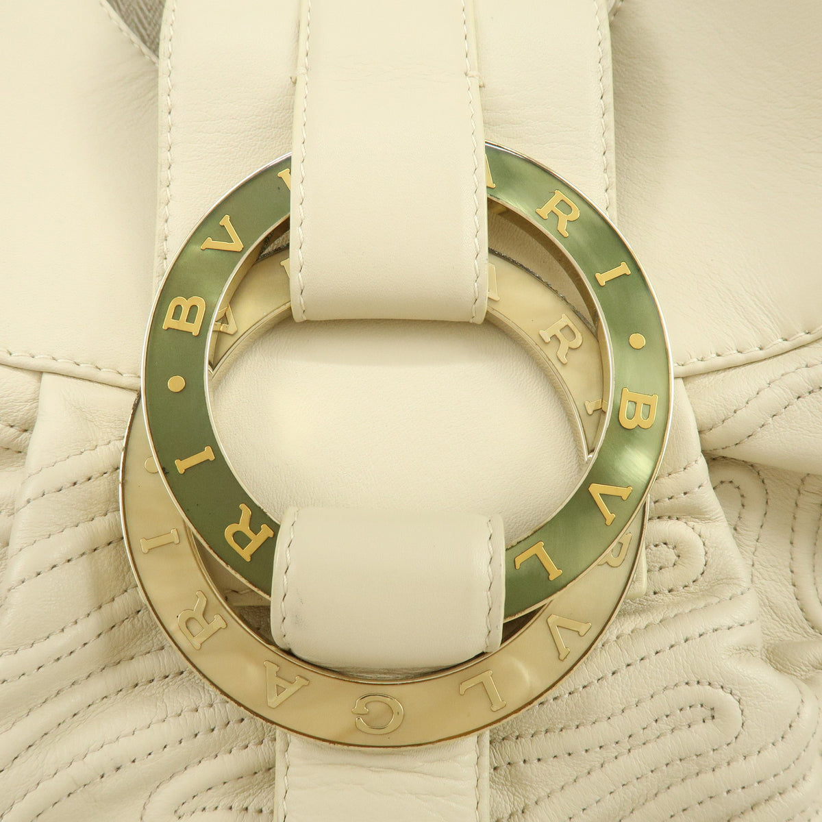 BVLGARI Chandra Leather Shoulder Bag Hand Bag Ring Buckle White