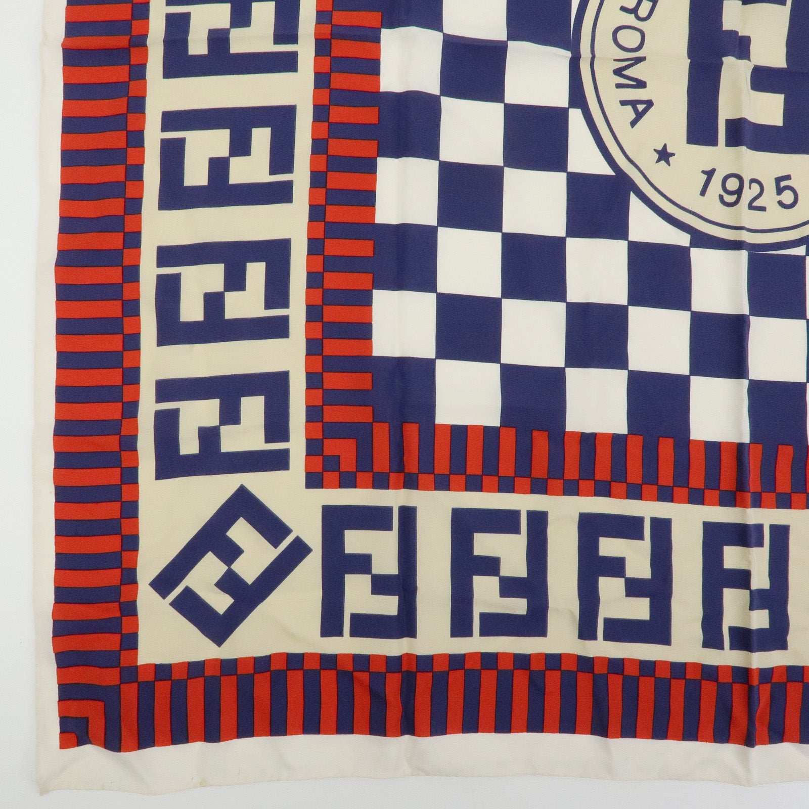 FENDI FF Logo Silk 100% Scarf White Blue Red