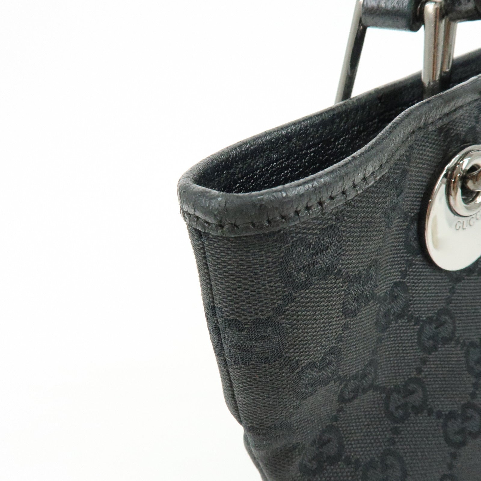 GUCCI GG Canvas Leather Tote Bag Hand Bag Black 120840