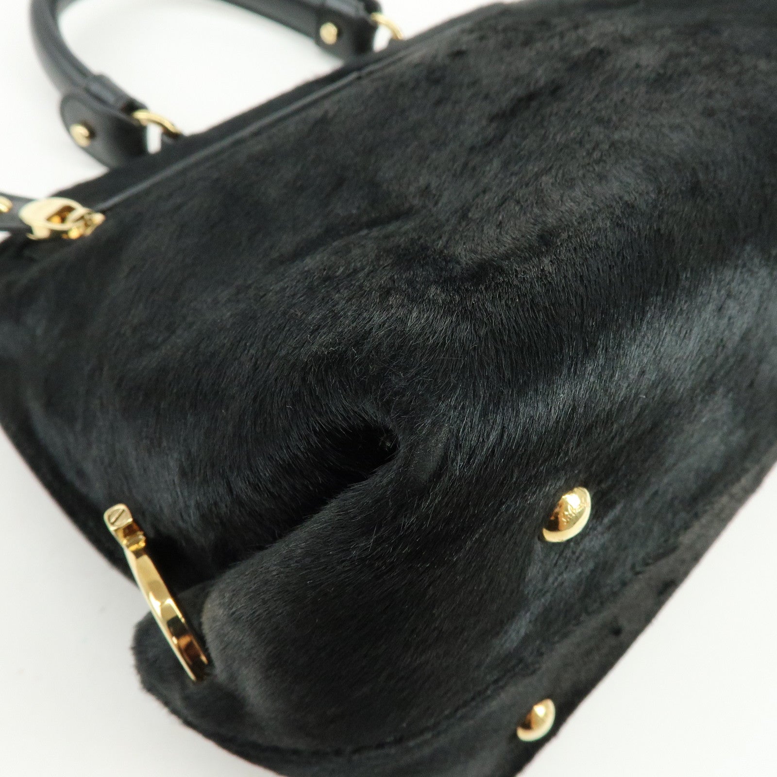 Ferragamo Gancini Unborn Calf Leather 2Way Bag Top Handle Bag Black